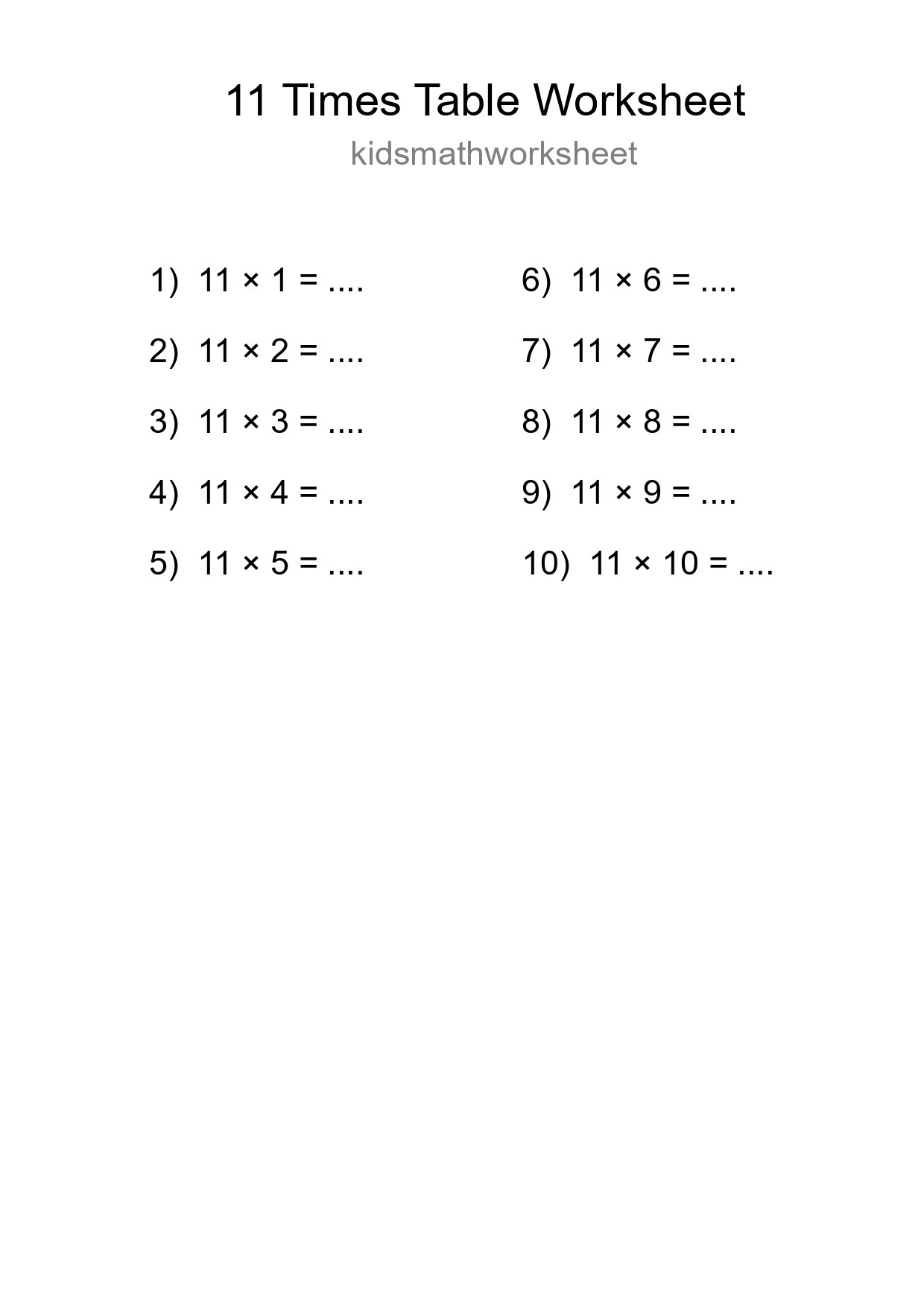 11 Times Table Worksheet For Grade 4 With Answers - Part 284