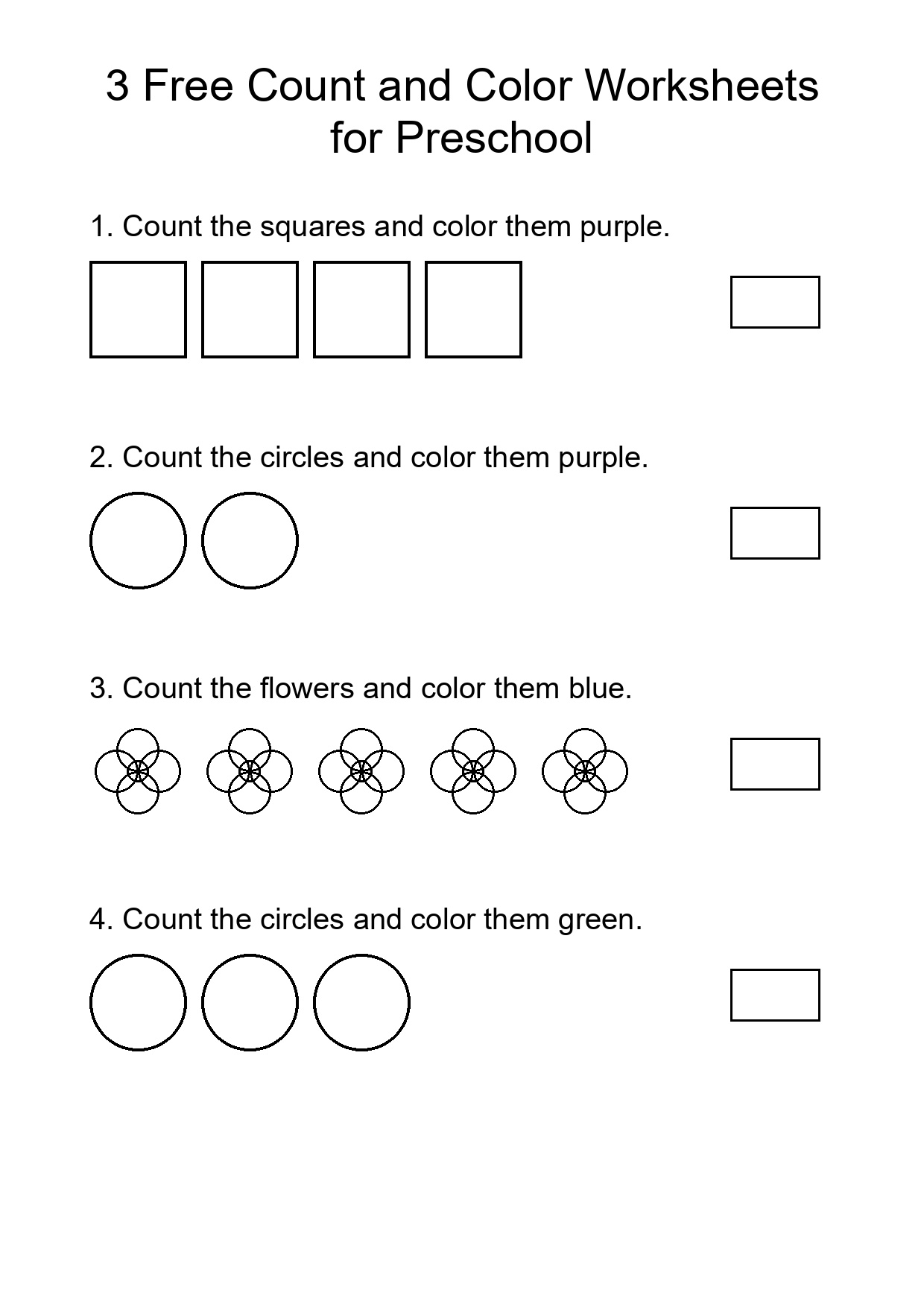 3 Free Count and Color Worksheets for Preschool