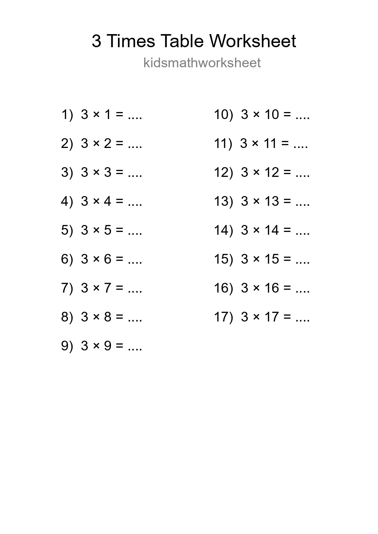 3 Times Table Worksheet For Grade 2 With Answers - Part 31