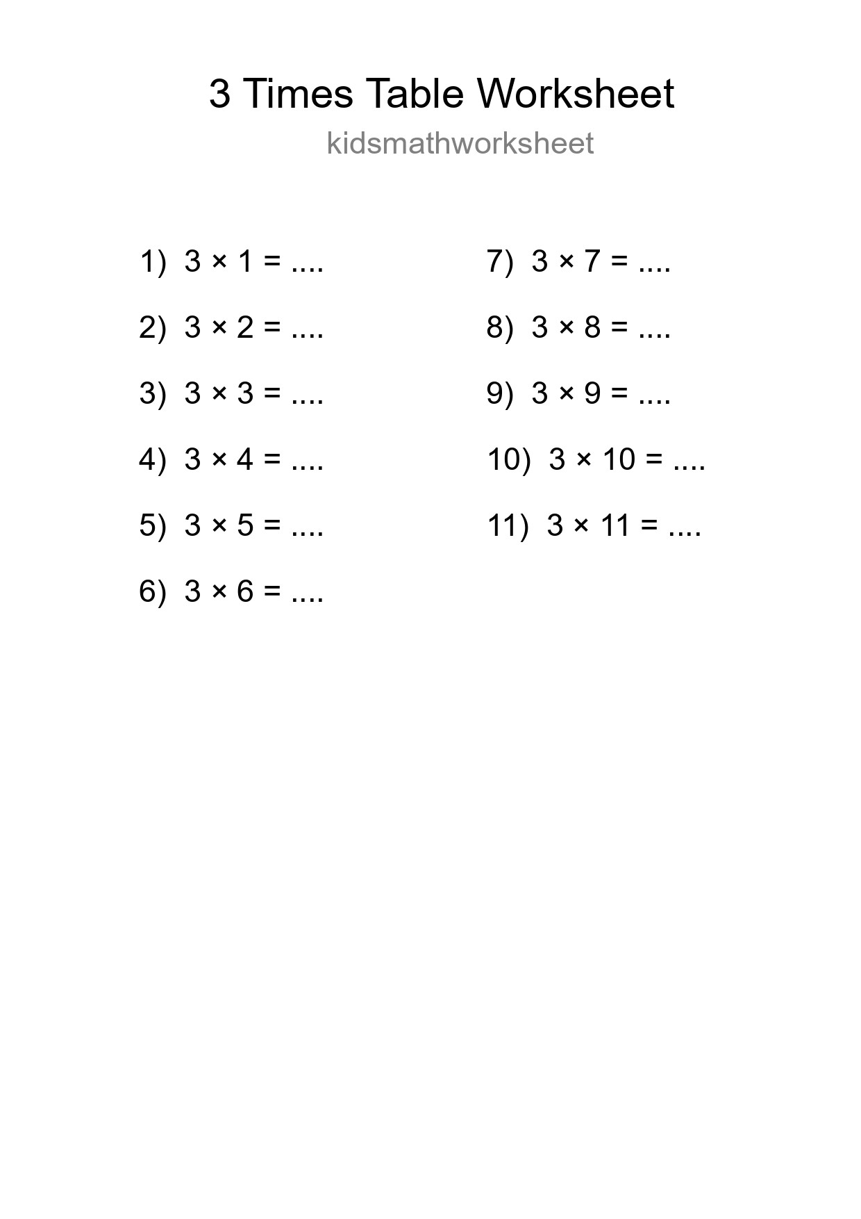 3 Times Table Worksheet For Grade 2 With Answers - Part 9
