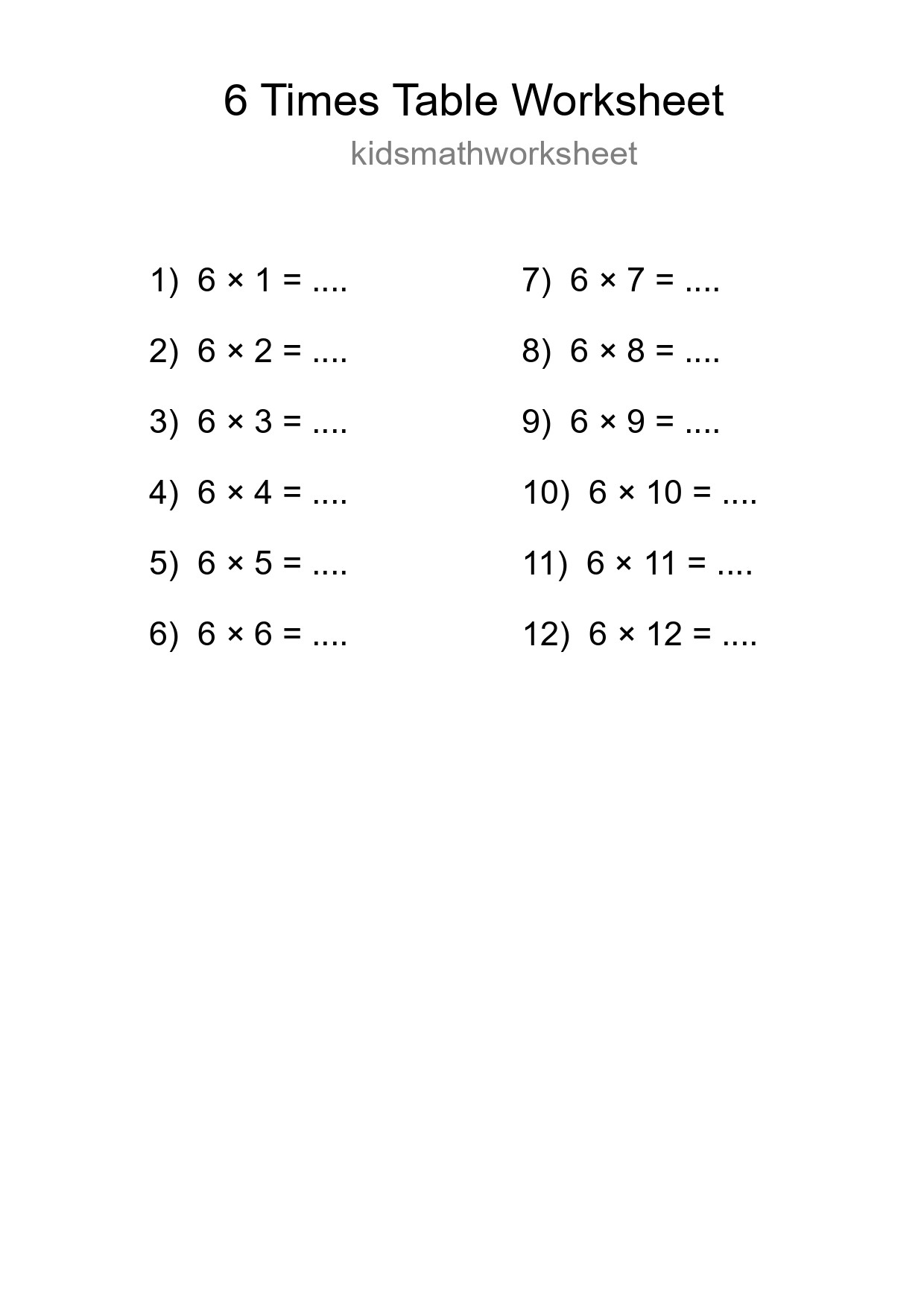 6 Times Table Worksheet For Grade 3 - Part 185