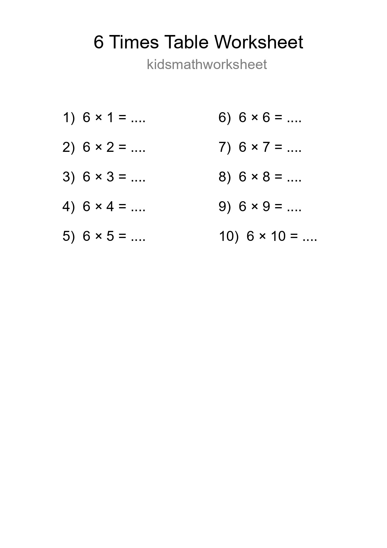 6 Times Table Worksheet For Grade 3 With Answers - Part 141
