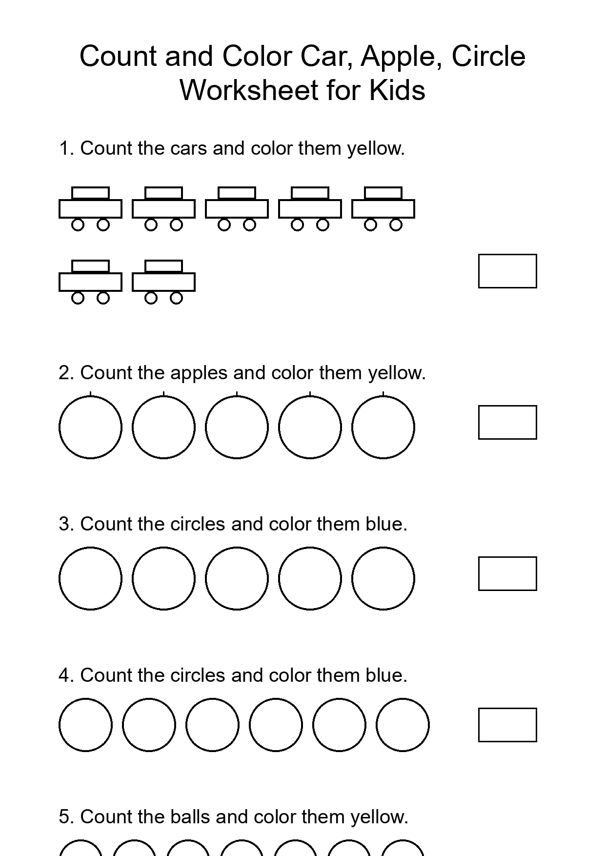 Count and Color Car, Apple, Circle Worksheet for Kids