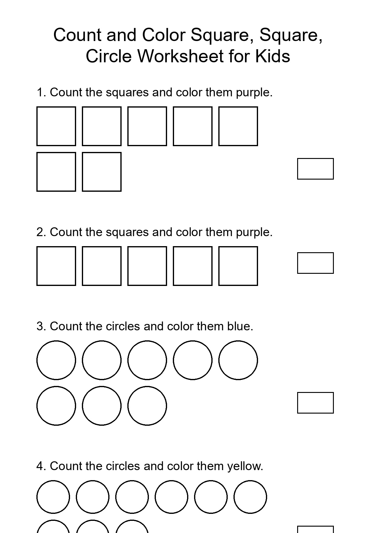 Count and Color Square, Square, Circle Worksheet for Kids