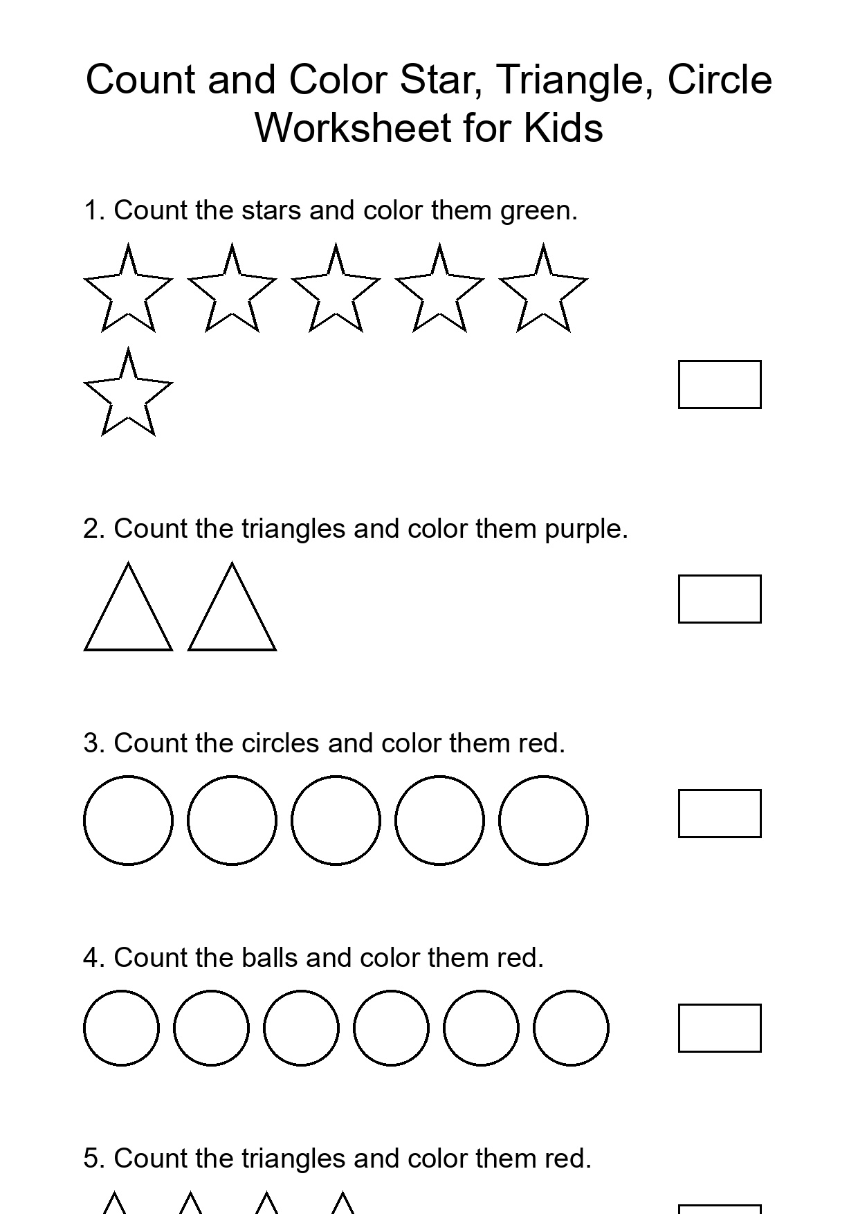 Count and Color Star, Triangle, Circle Worksheet for Kids