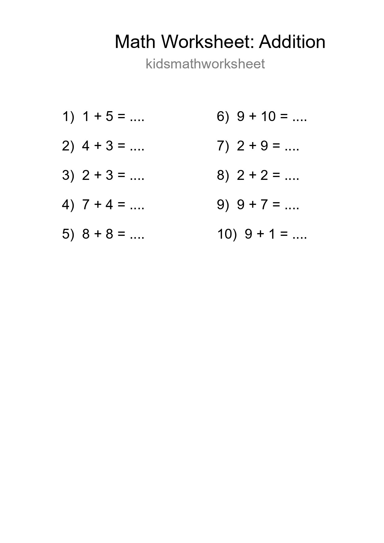 Free 10 Addition Math Worksheet For Grade 1 - Part 199