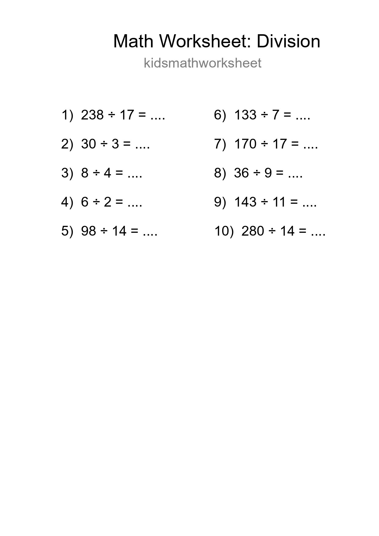 Free 10 Division Math Worksheet For Grade 2 - Part 114