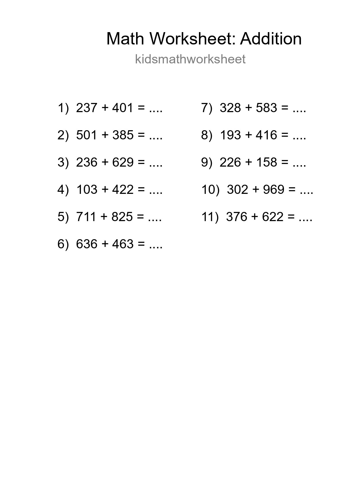 Free 11 Addition Math Worksheet For Grade 5 With Answers - Part 232