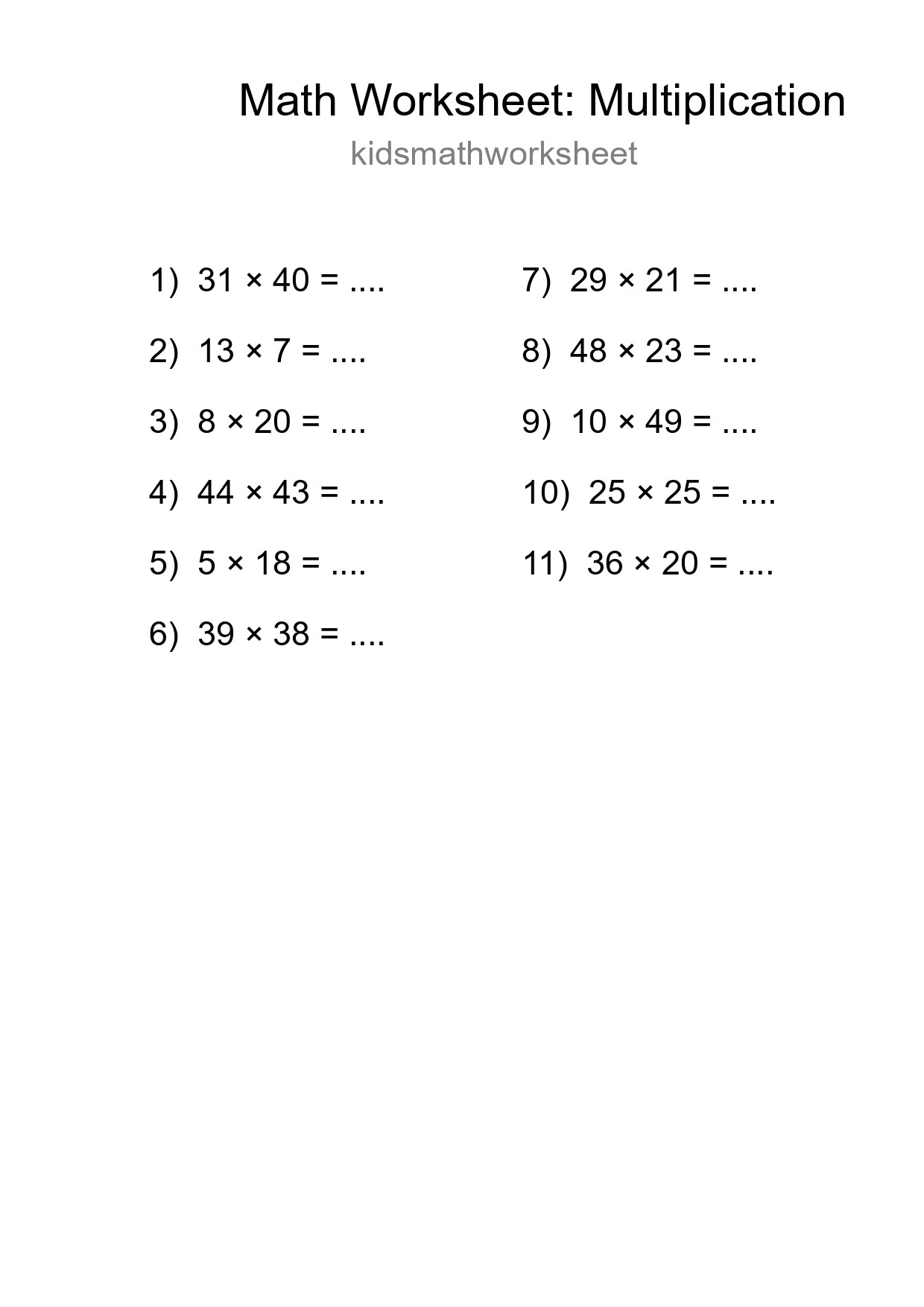 Free 11 Multiplication Math Worksheet For Grade 2 With Answers - Part 183