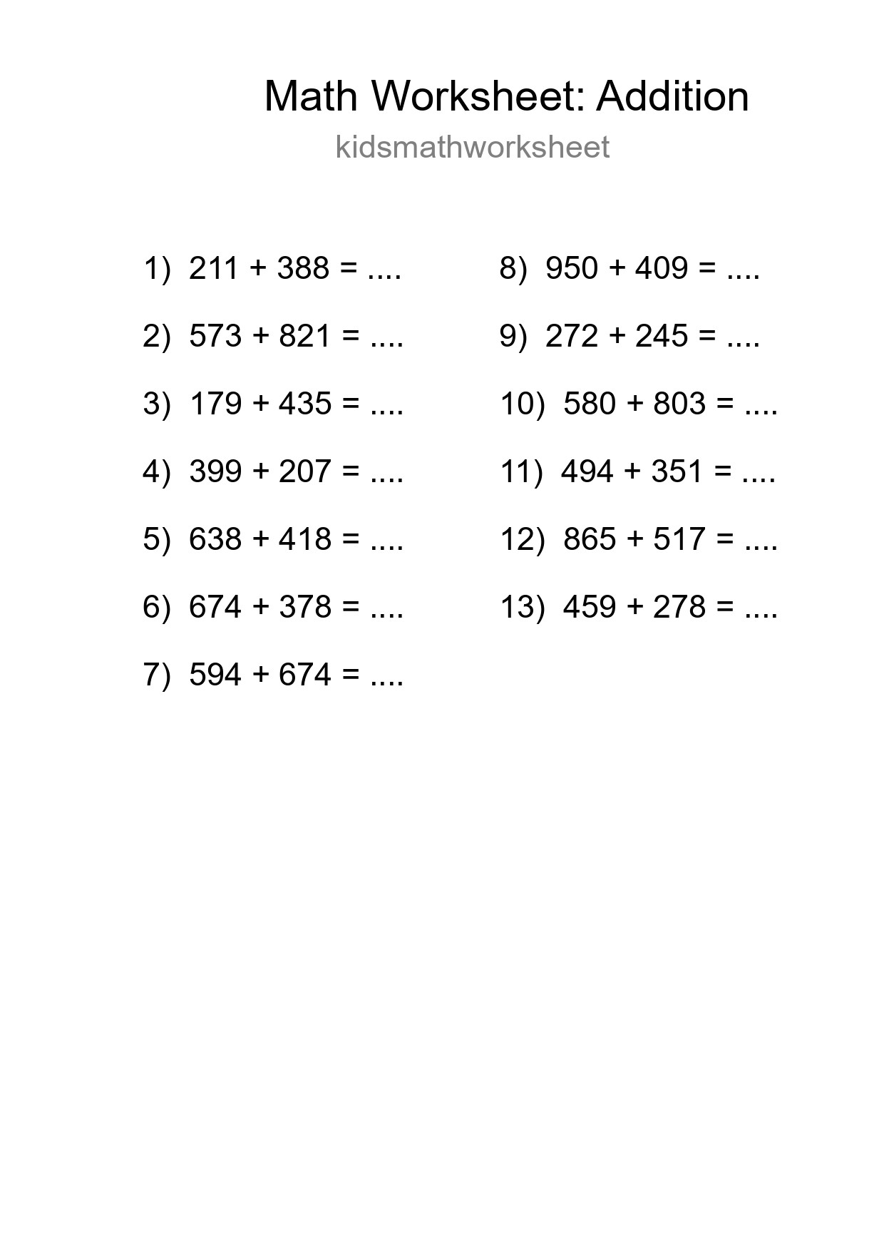 Free 13 Addition Math Worksheet For Grade 5 - Part 210