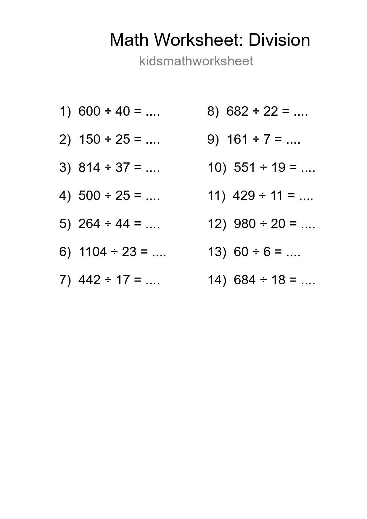 Free 14 Division Math Worksheet For Grade 2 With Answers - Part 125