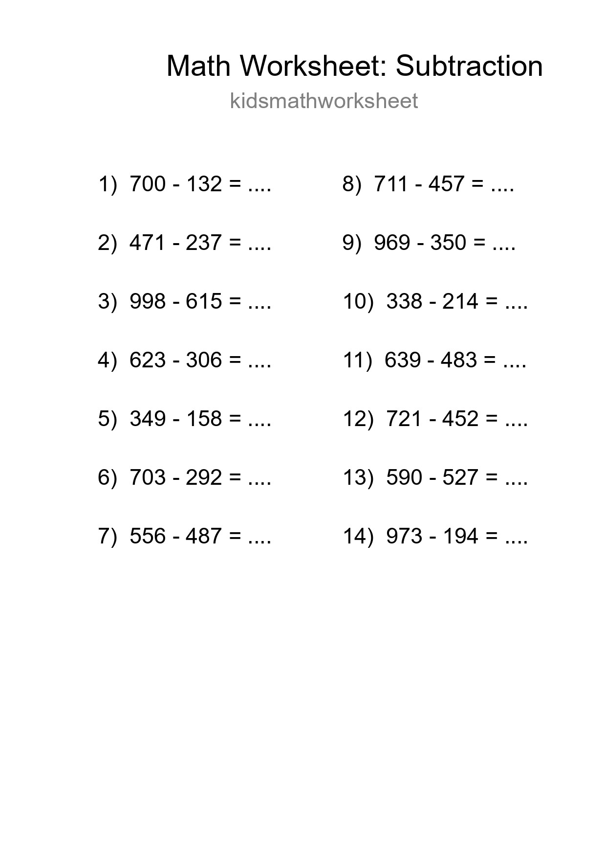 Free 14 Subtraction Math Worksheet For Grade 5 - Part 151