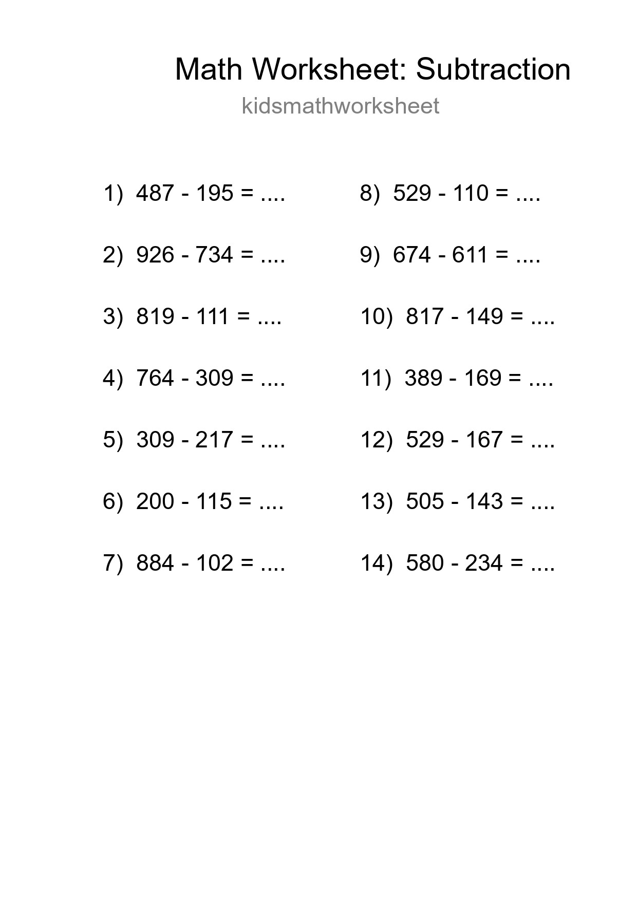 Free 14 Subtraction Math Worksheet For Grade 5 - Part 162
