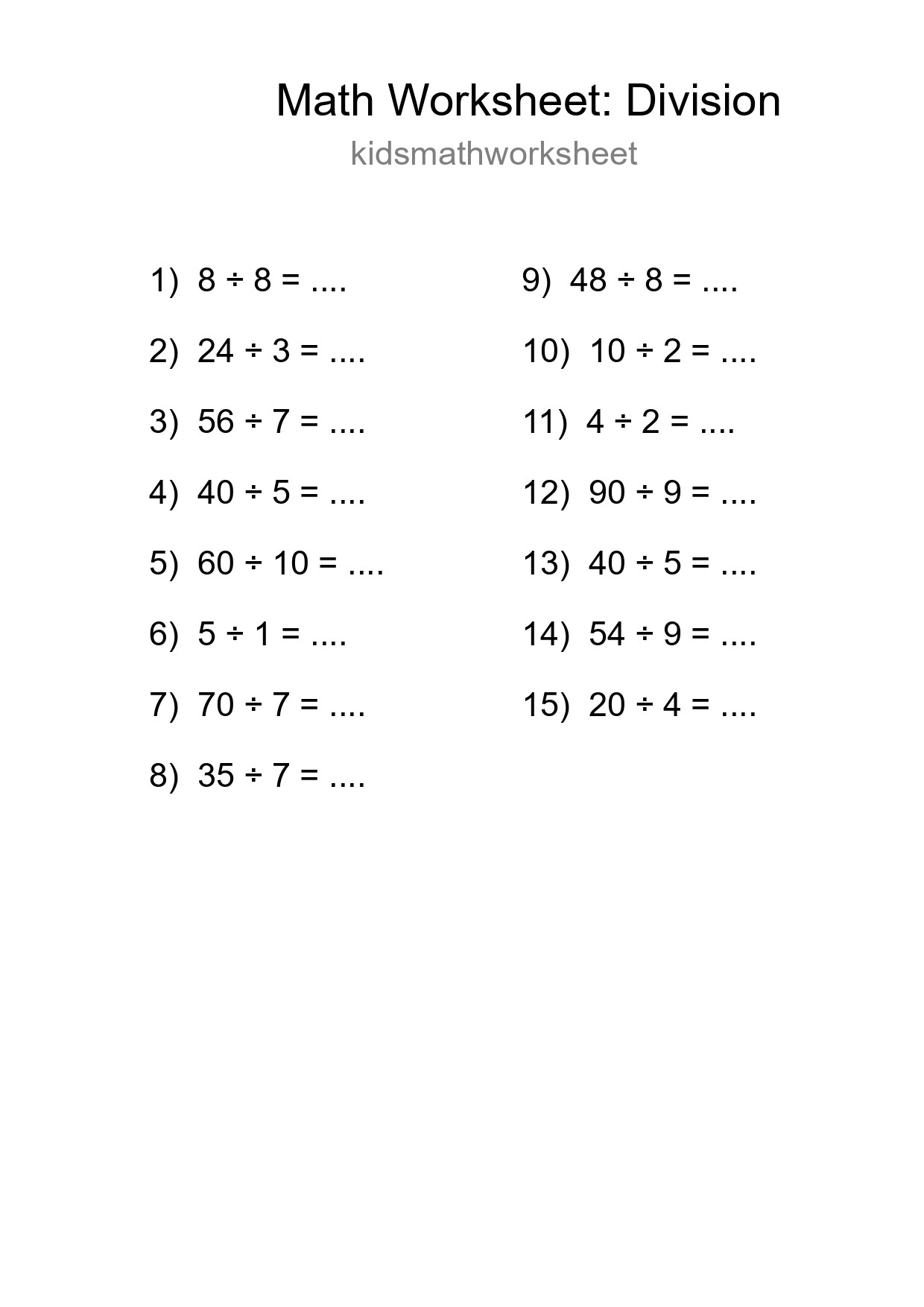 Free 15 Division Math Worksheet For Grade 1 - Part 235