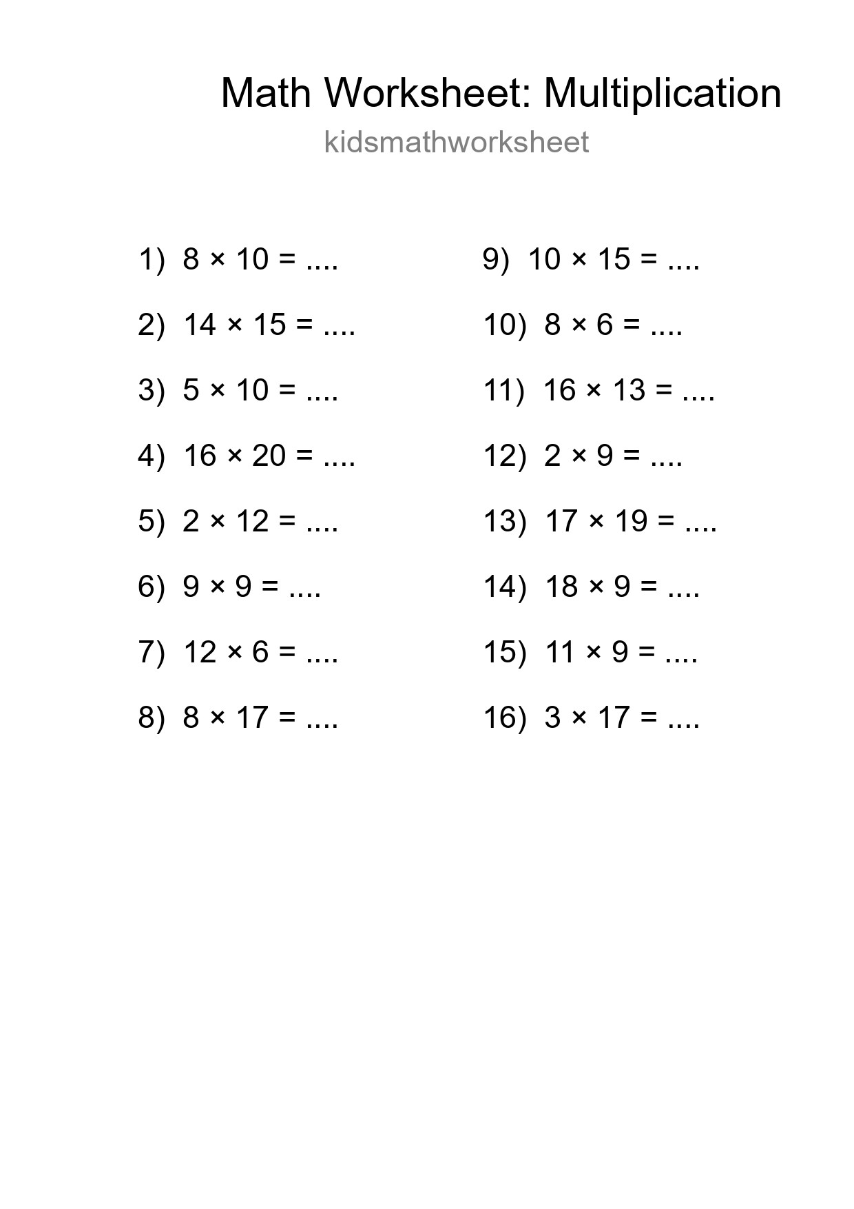 Free 16 Multiplication Math Worksheet For Grade 2 - Part 161