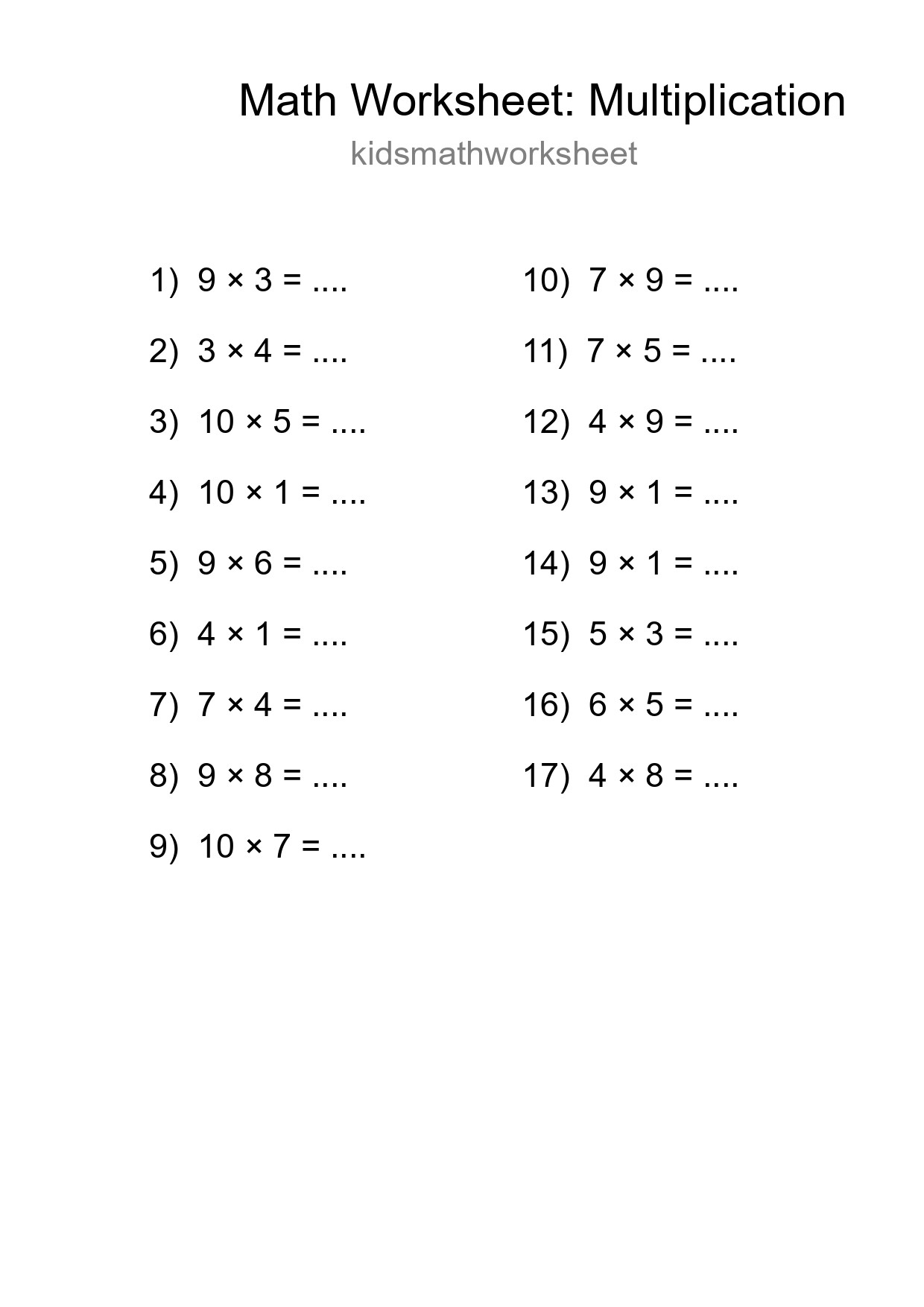 Free 17 Multiplication Math Worksheet For Grade 1 With Answers - Part 271