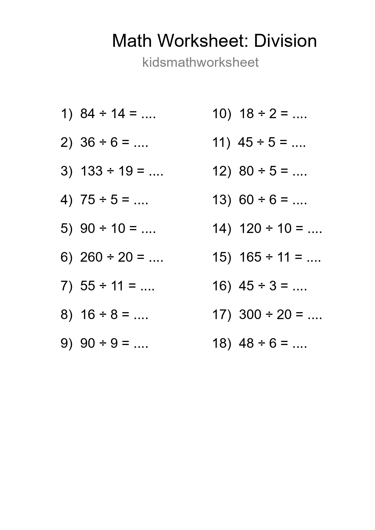 Free 18 Division Math Worksheet For Grade 2 With Answers - Part 180