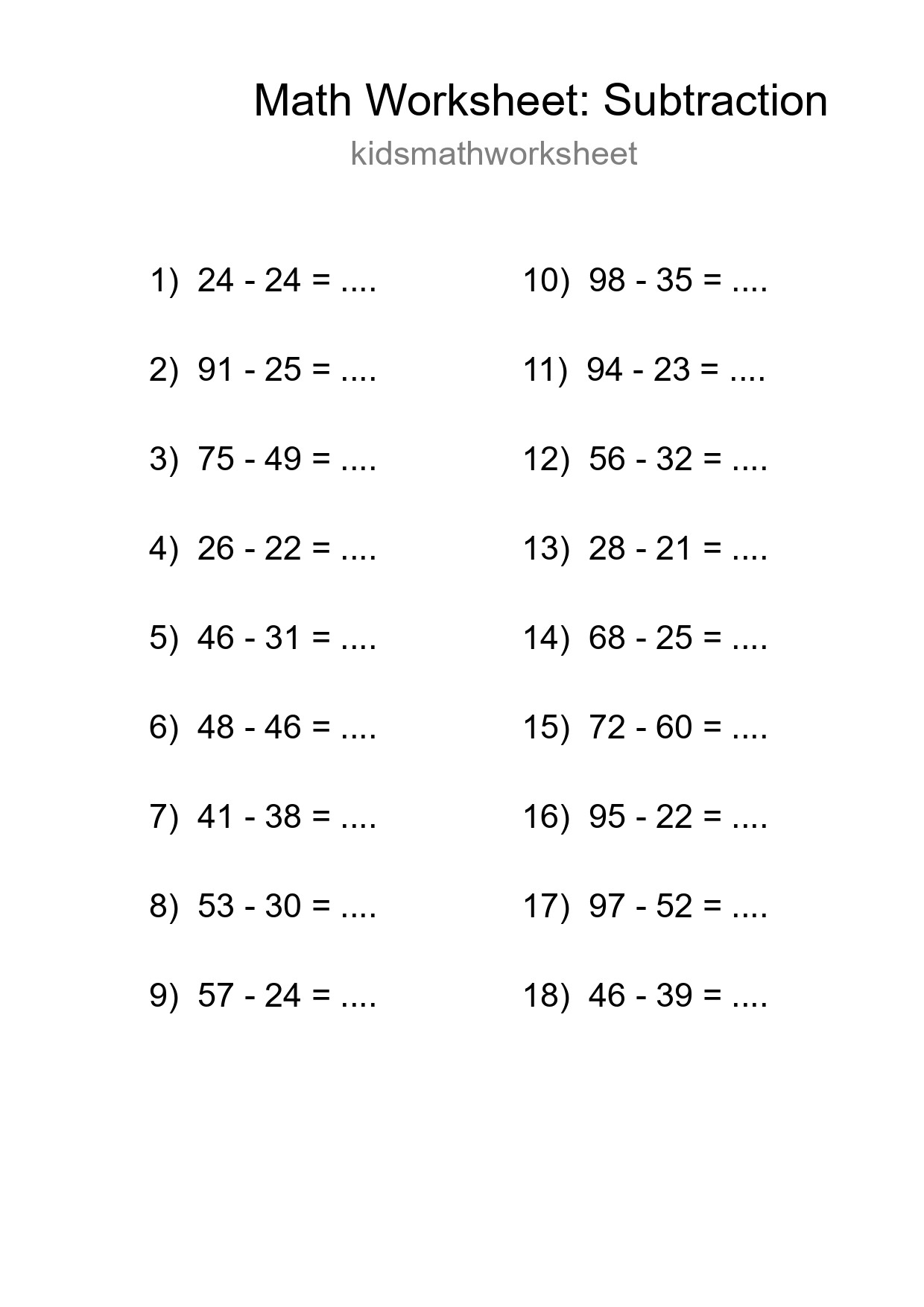 Free 18 Subtraction Math Worksheet For Grade 3 With Answers - Part 85