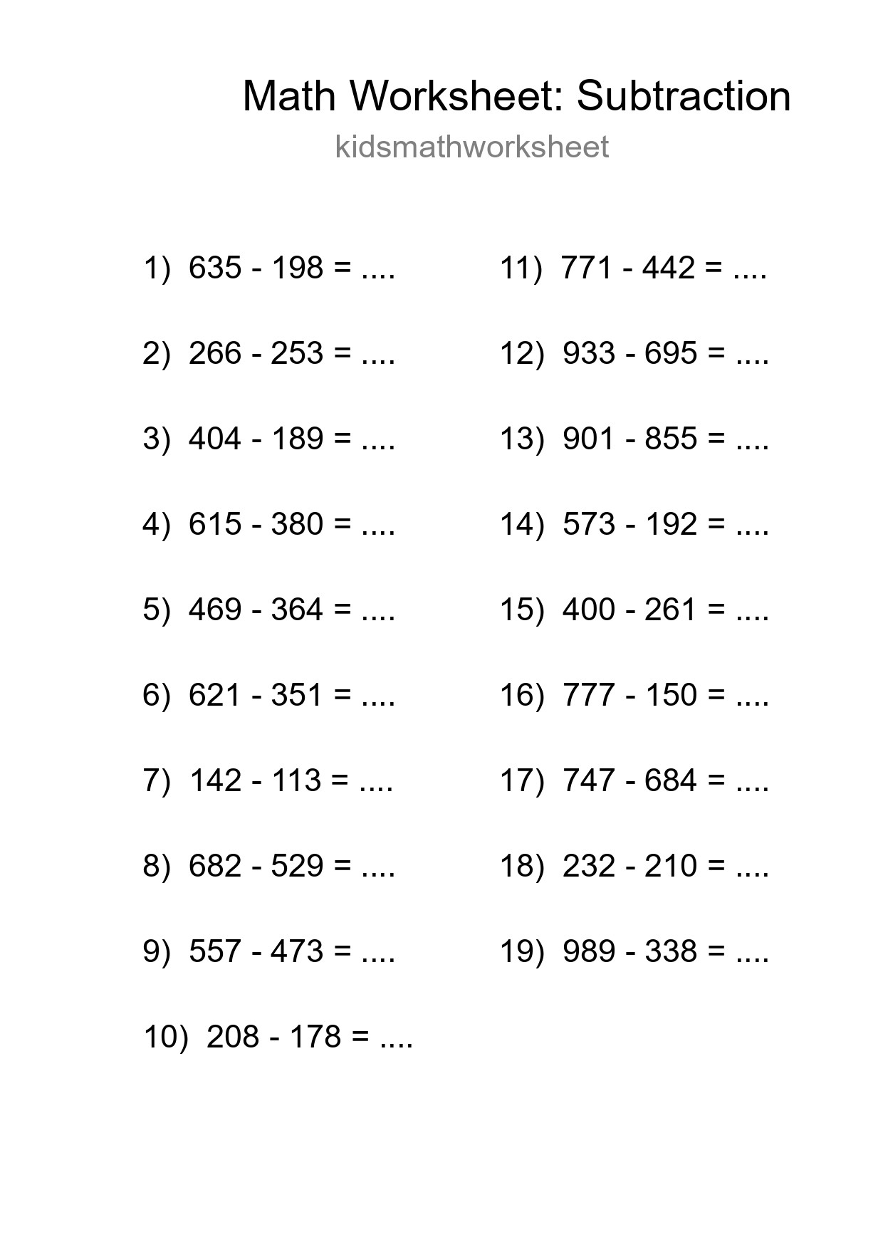Free 19 Subtraction Math Worksheet For Grade 5 - Part 63