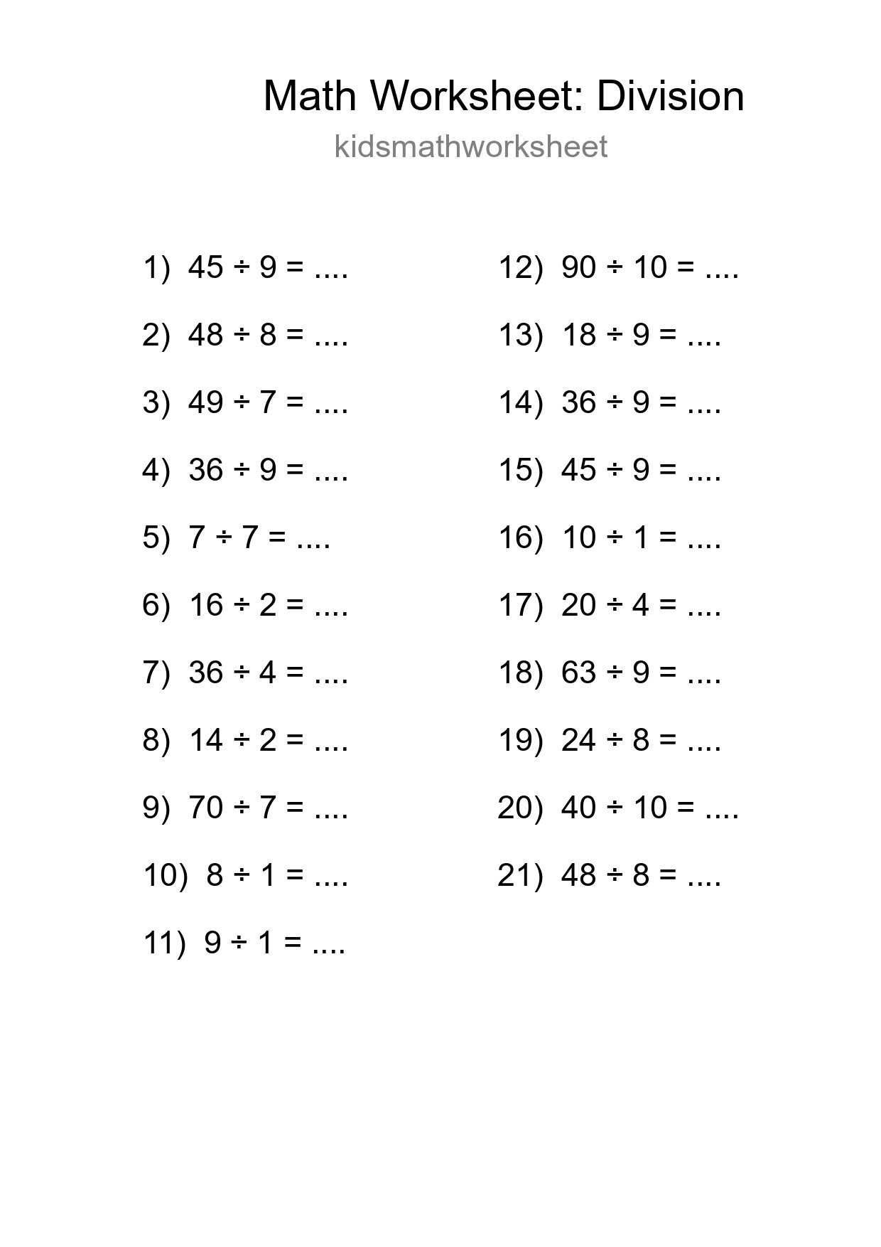 Free 21 Division Math Worksheet For Grade 1 - Part 147
