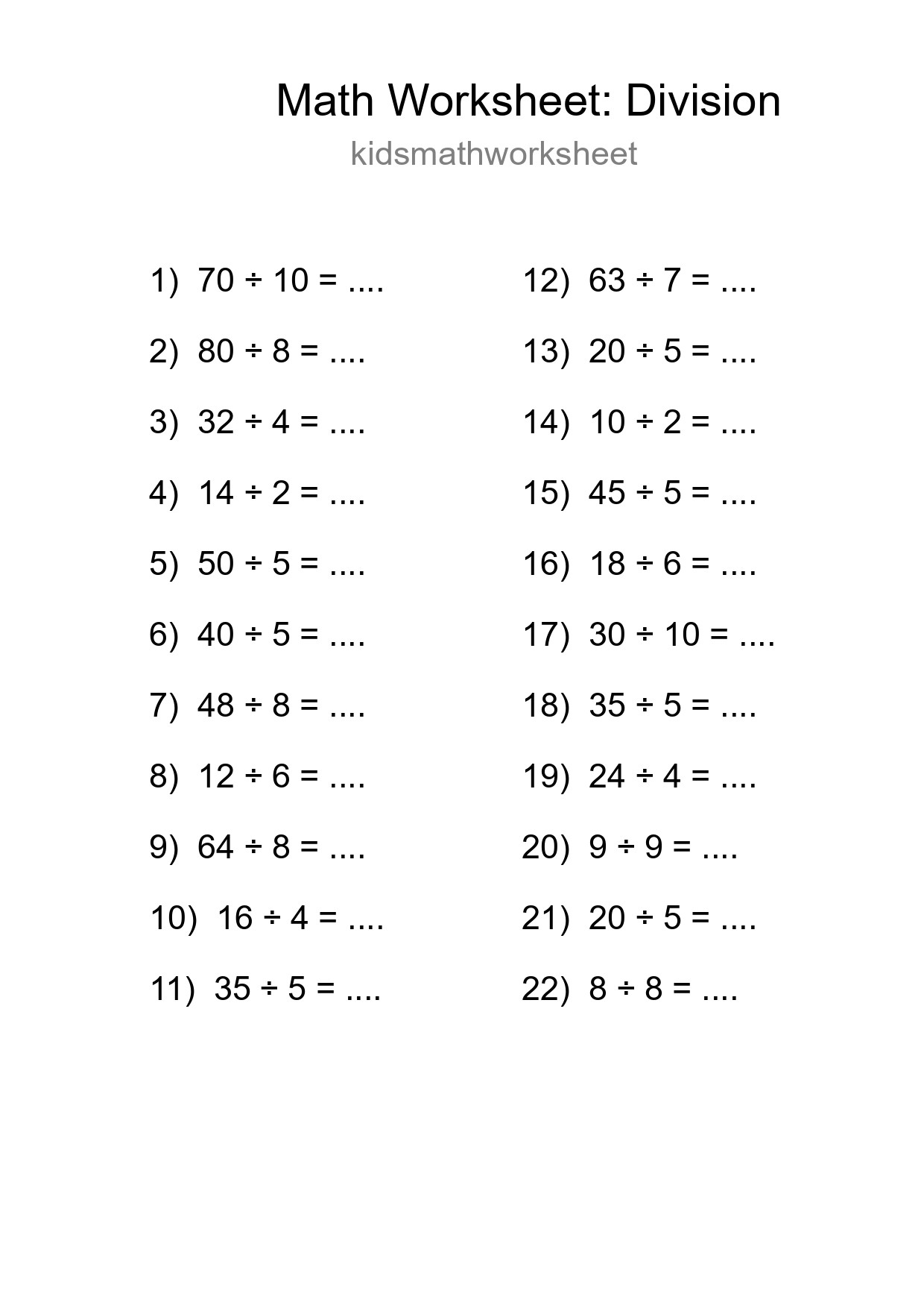 Free 22 Division Math Worksheet For Grade 1 - Part 92