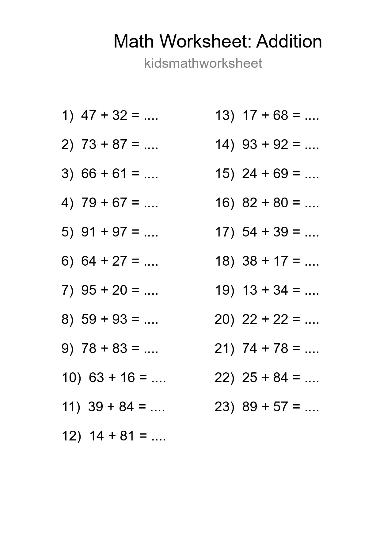 Free 23 Addition Math Worksheet For Grade 3 - Part 56