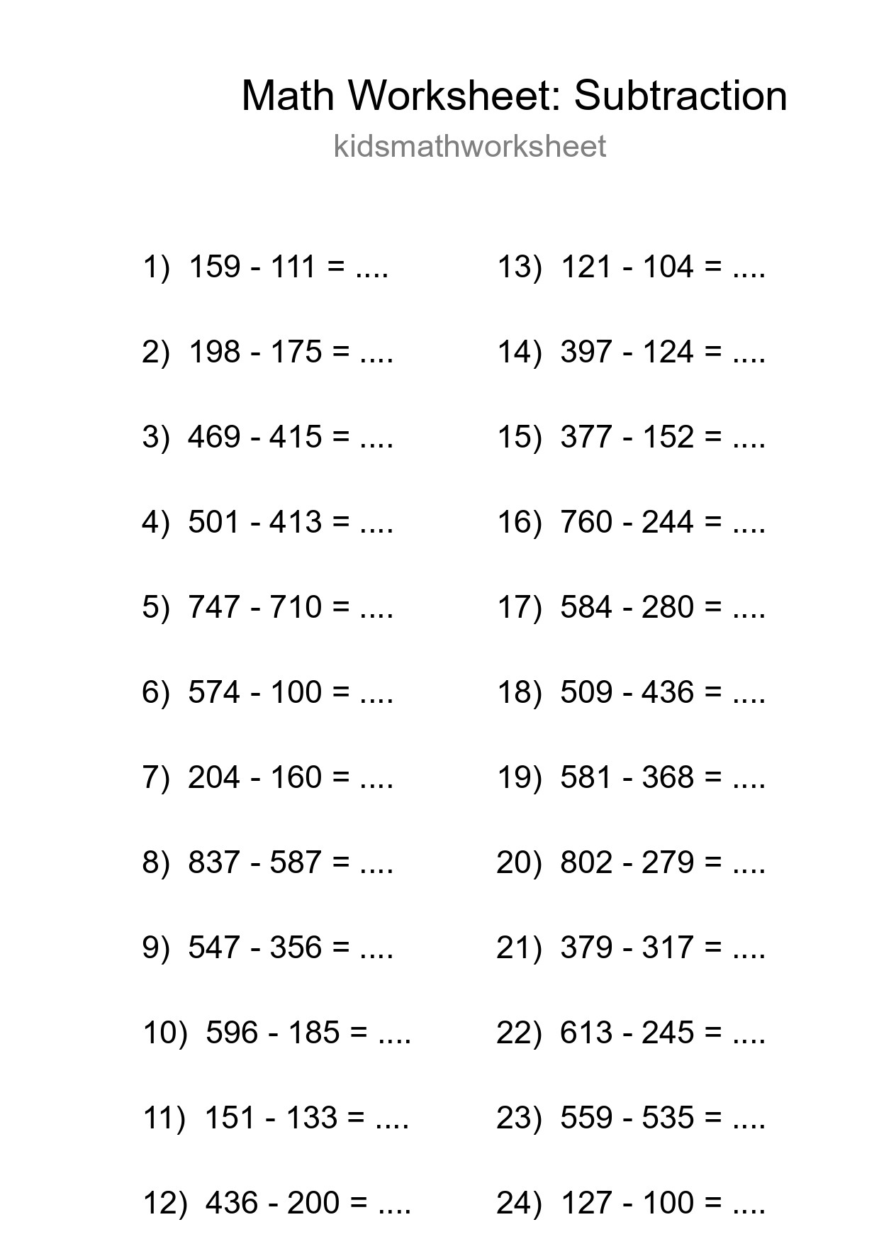Free 24 Subtraction Math Worksheet For Grade 5 - Part 217