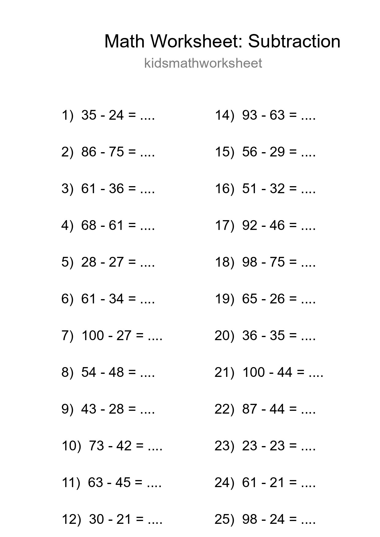 Free 25 Subtraction Math Worksheet For Grade 3 - Part 19