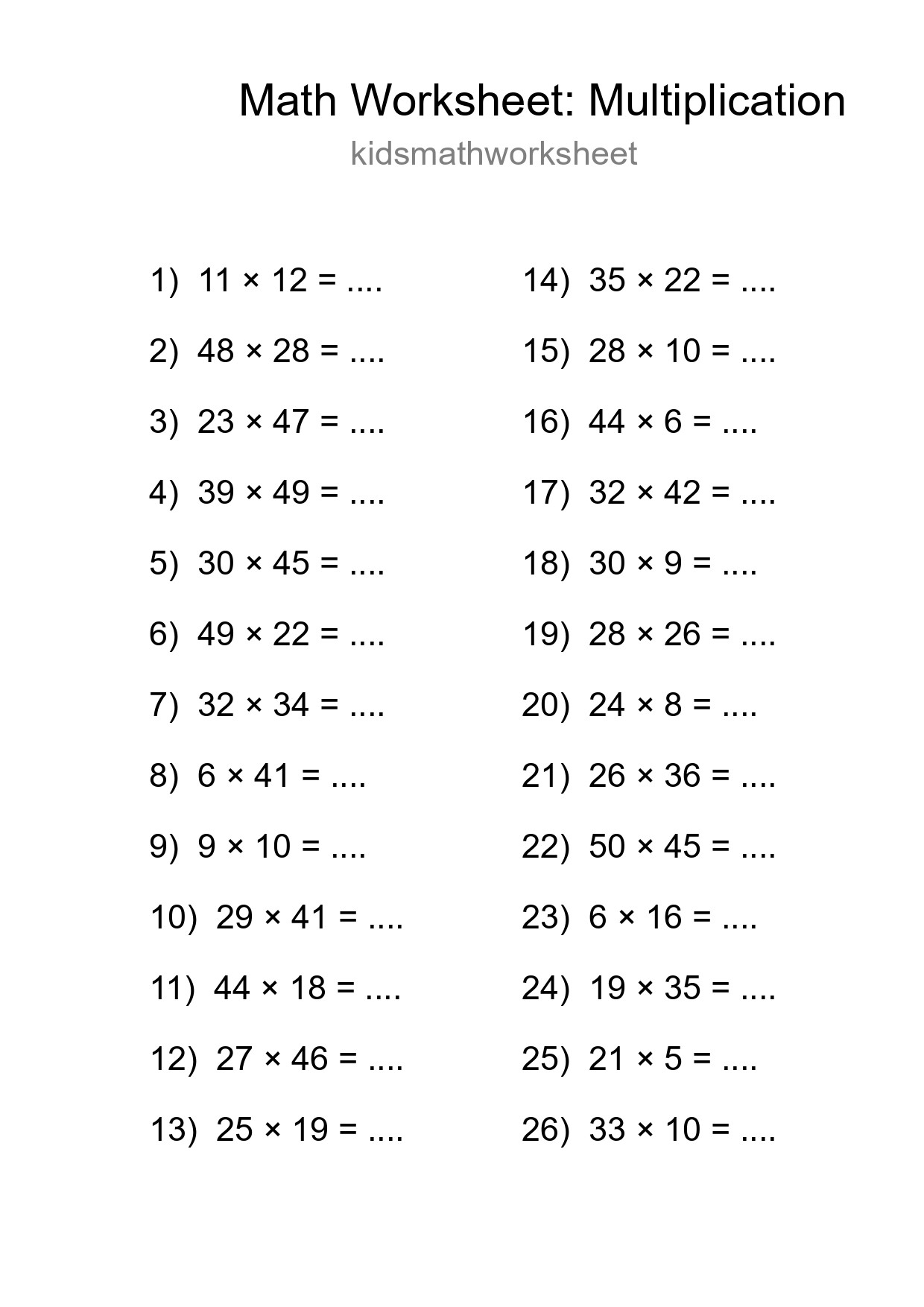 Free 26 Multiplication Math Worksheet For Grade 2 - Part 84