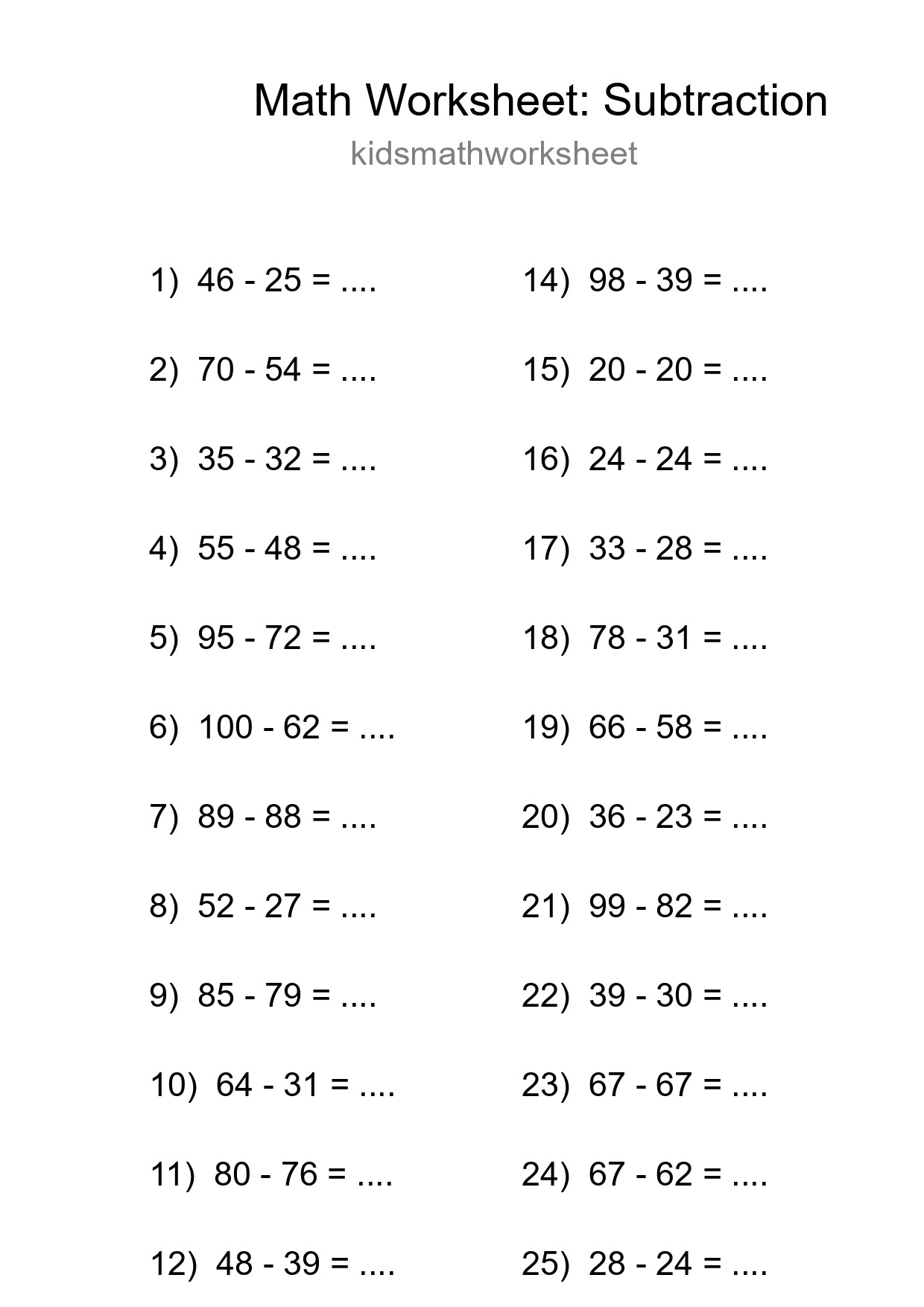 Free 26 Subtraction Math Worksheet For Grade 3 - Part 8