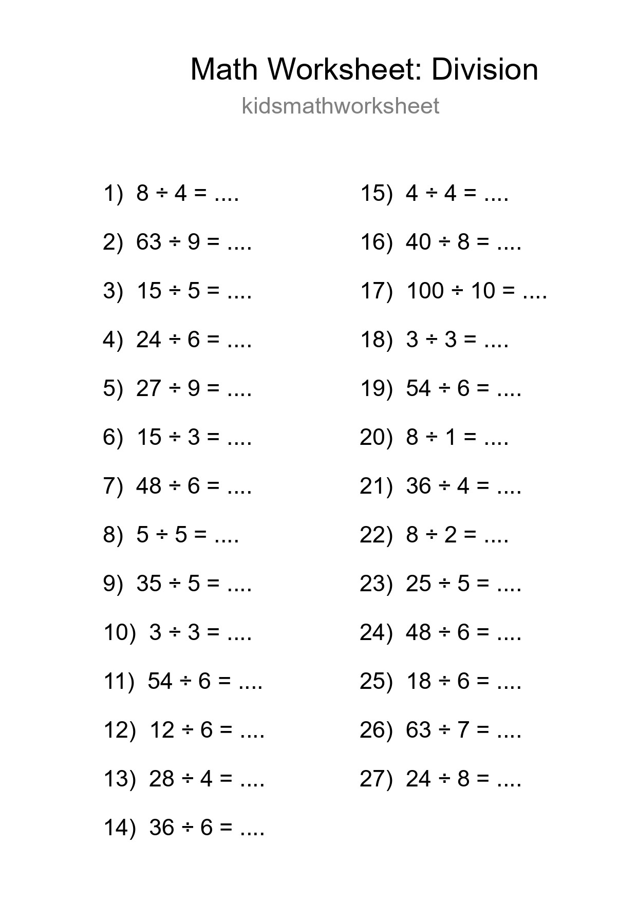 Free 27 Division Math Worksheet For Grade 1 - Part 70