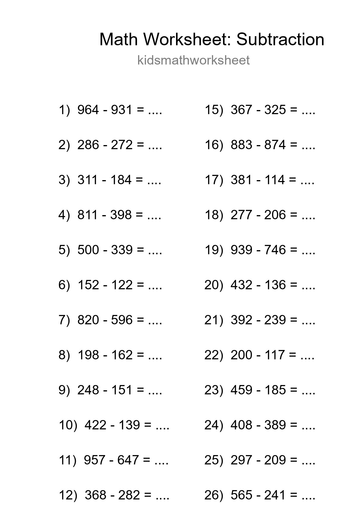 Free 27 Subtraction Math Worksheet For Grade 5 - Part 30
