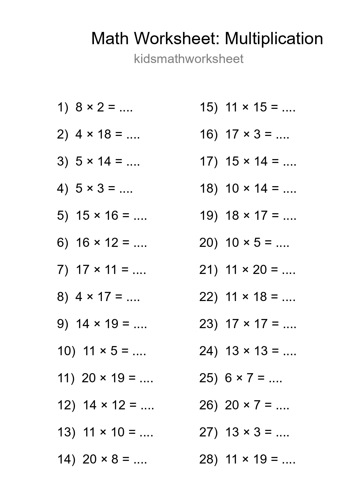 Free 28 Multiplication Math Worksheet For Grade 2 - Part 227