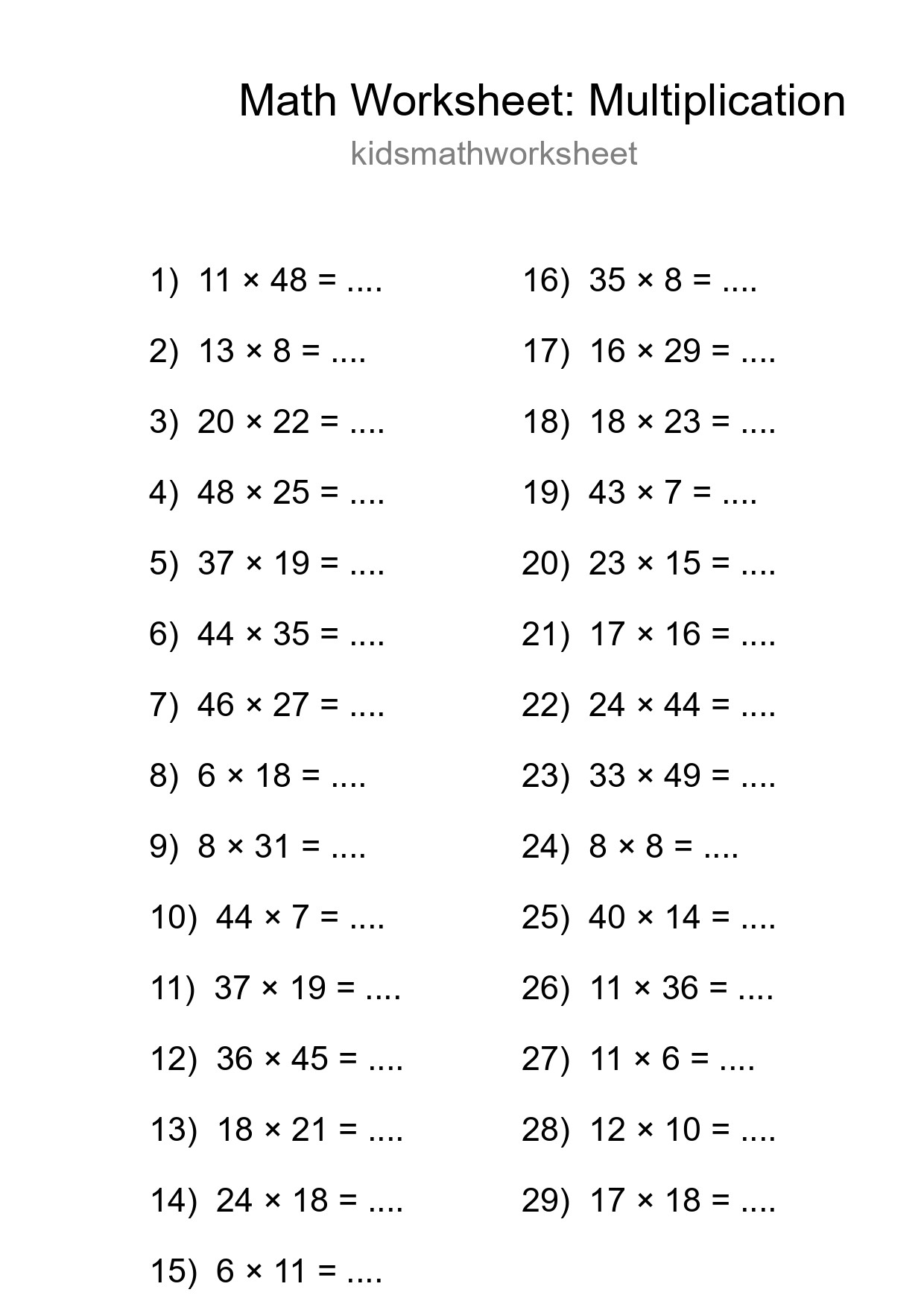 Free 29 Multiplication Math Worksheet For Grade 2 - Part 260