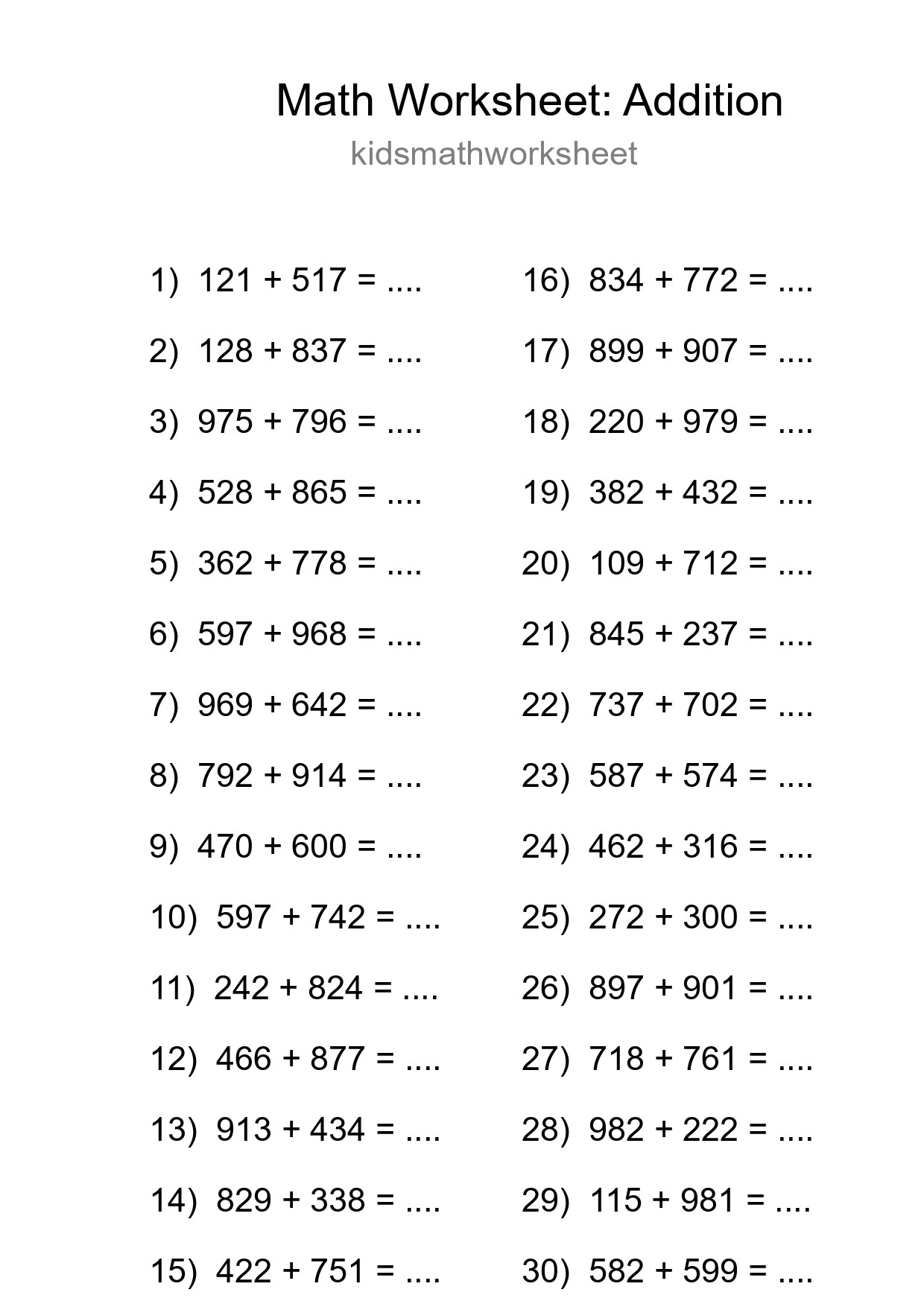 Free 30 Addition Math Worksheet For Grade 5 With Answers - Part 133