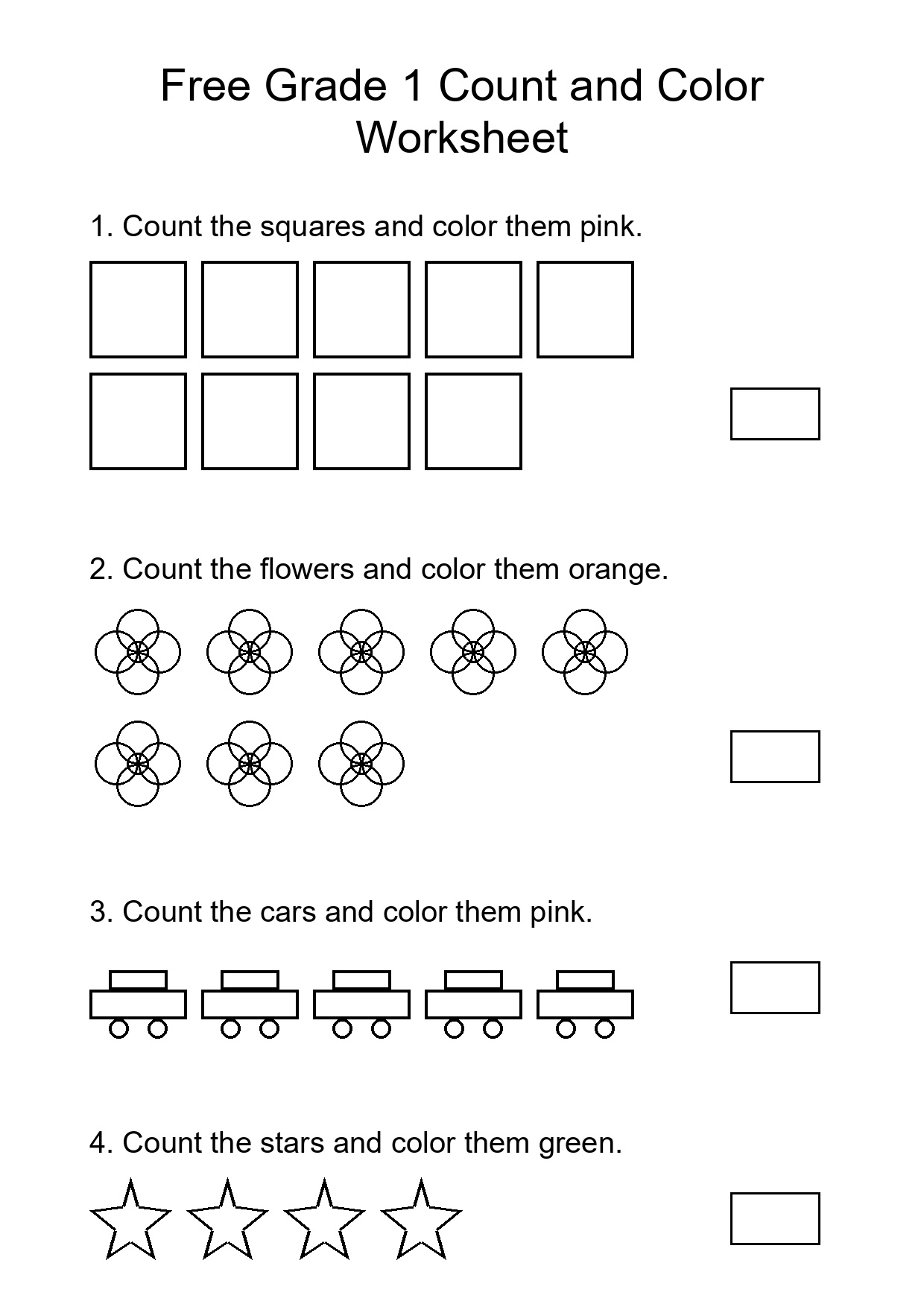 Free Grade 1 Count and Color Worksheet