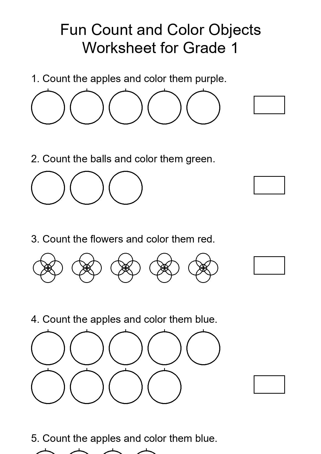 Fun Count and Color Objects Worksheet for Grade 1