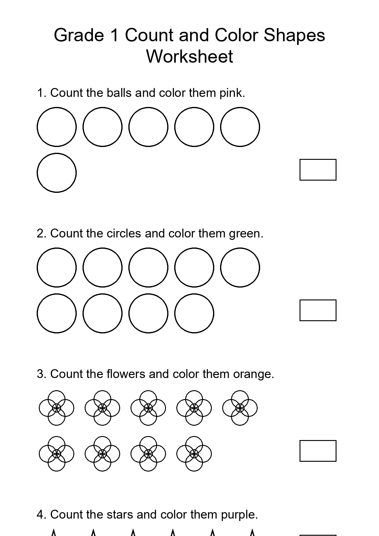 Grade 1 Count and Color Shapes Worksheet