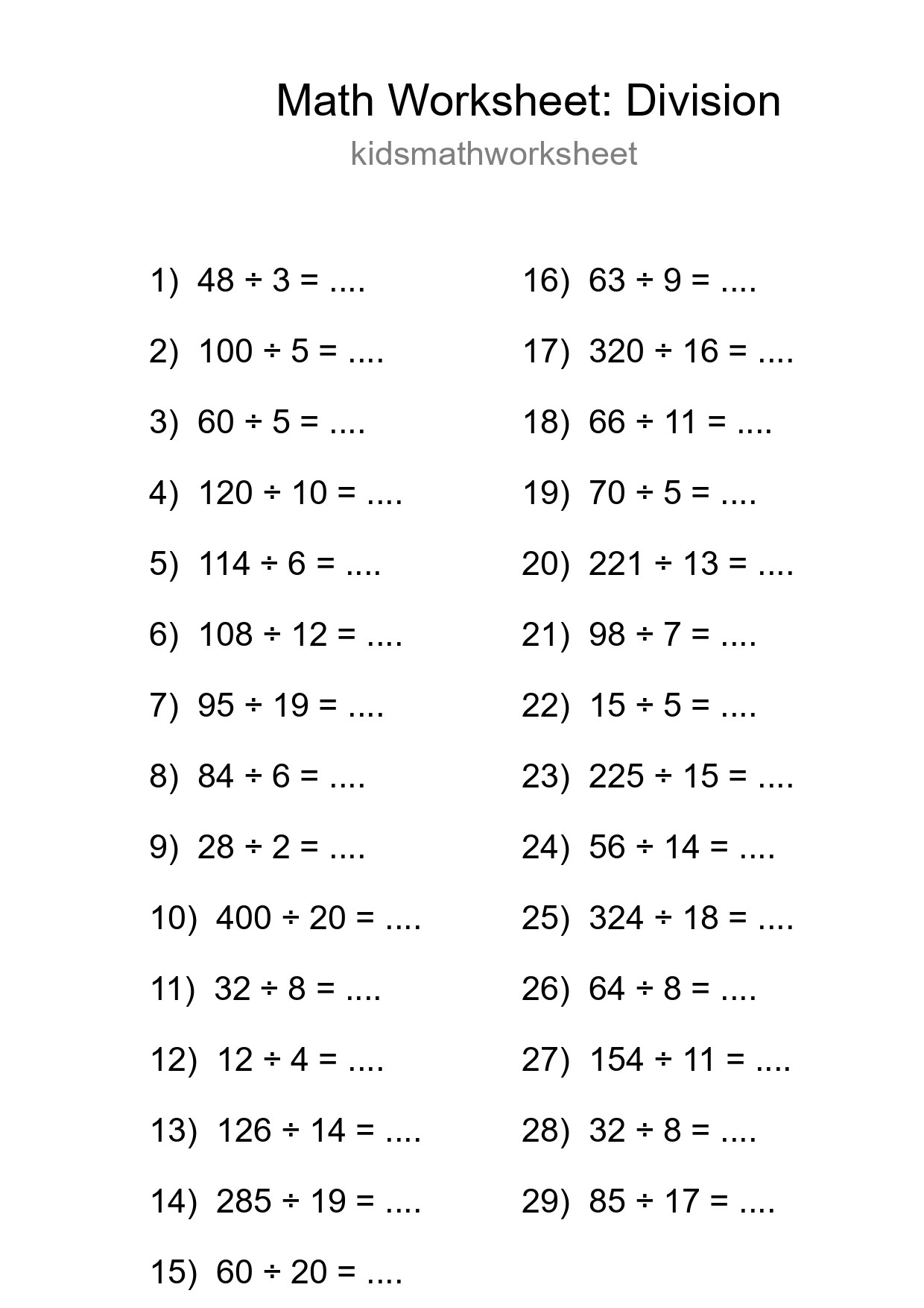 Grade 2 Division Practice Worksheet (29 Problems) - Part 279
