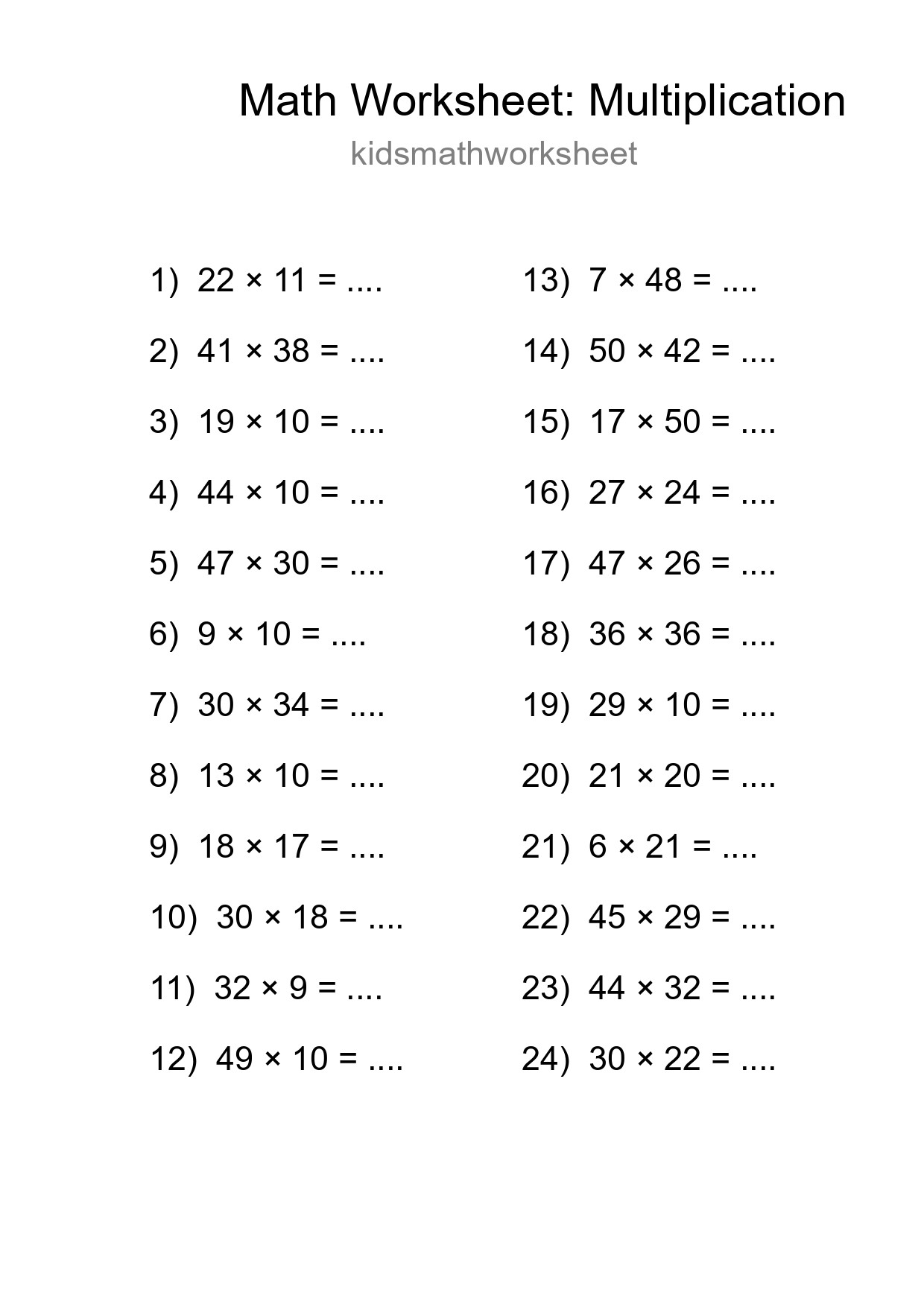 Grade 2 Multiplication Practice Worksheet (24 Problems) - Part 172