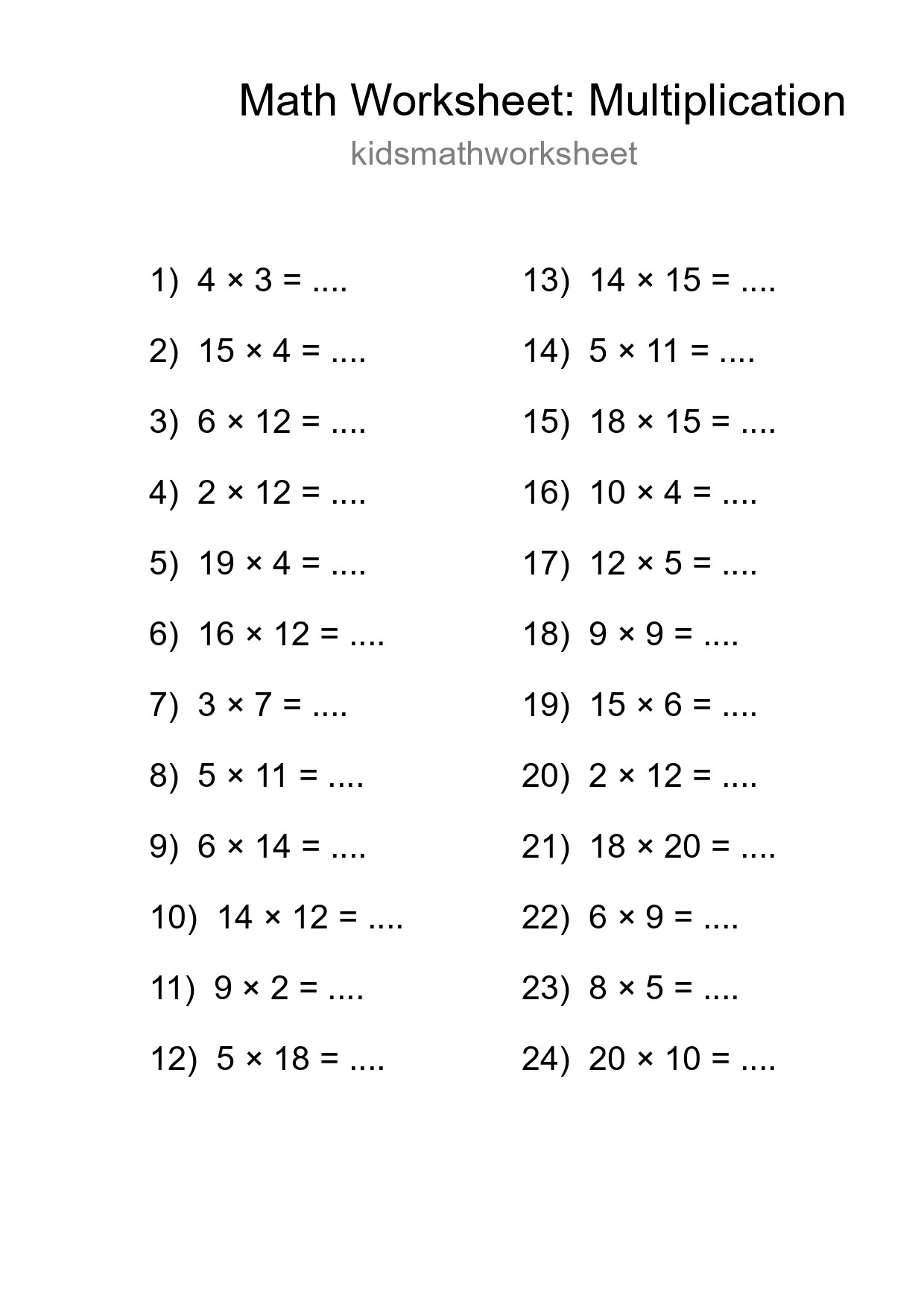 Grade 2 Multiplication Practice Worksheet (24 Problems) - Part 18