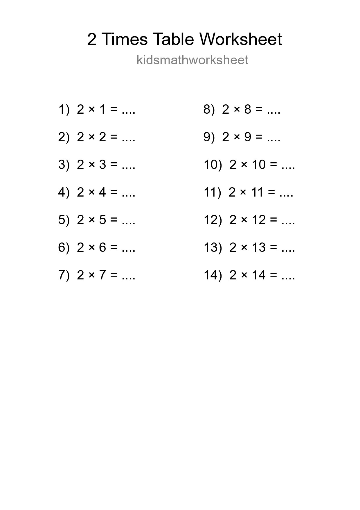 Grade 2 Multiplication Table 2 Practice - Part 196