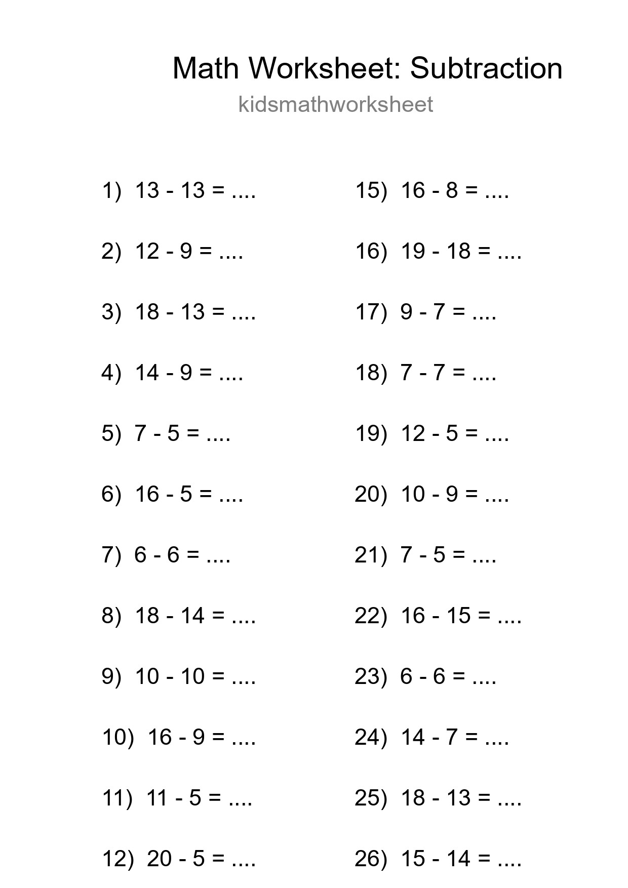 Grade 2 Subtraction Practice Worksheet (28 Problems) - Part 129