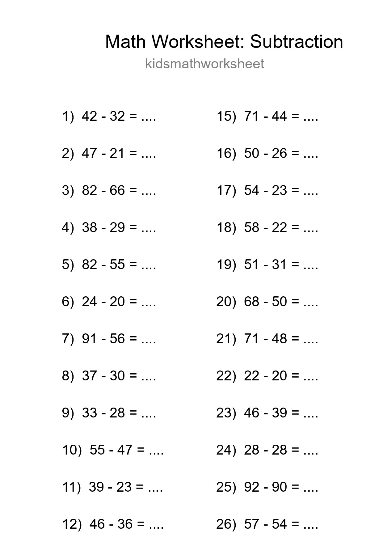 Grade 3 Subtraction Practice Worksheet (27 Problems) - Part 272