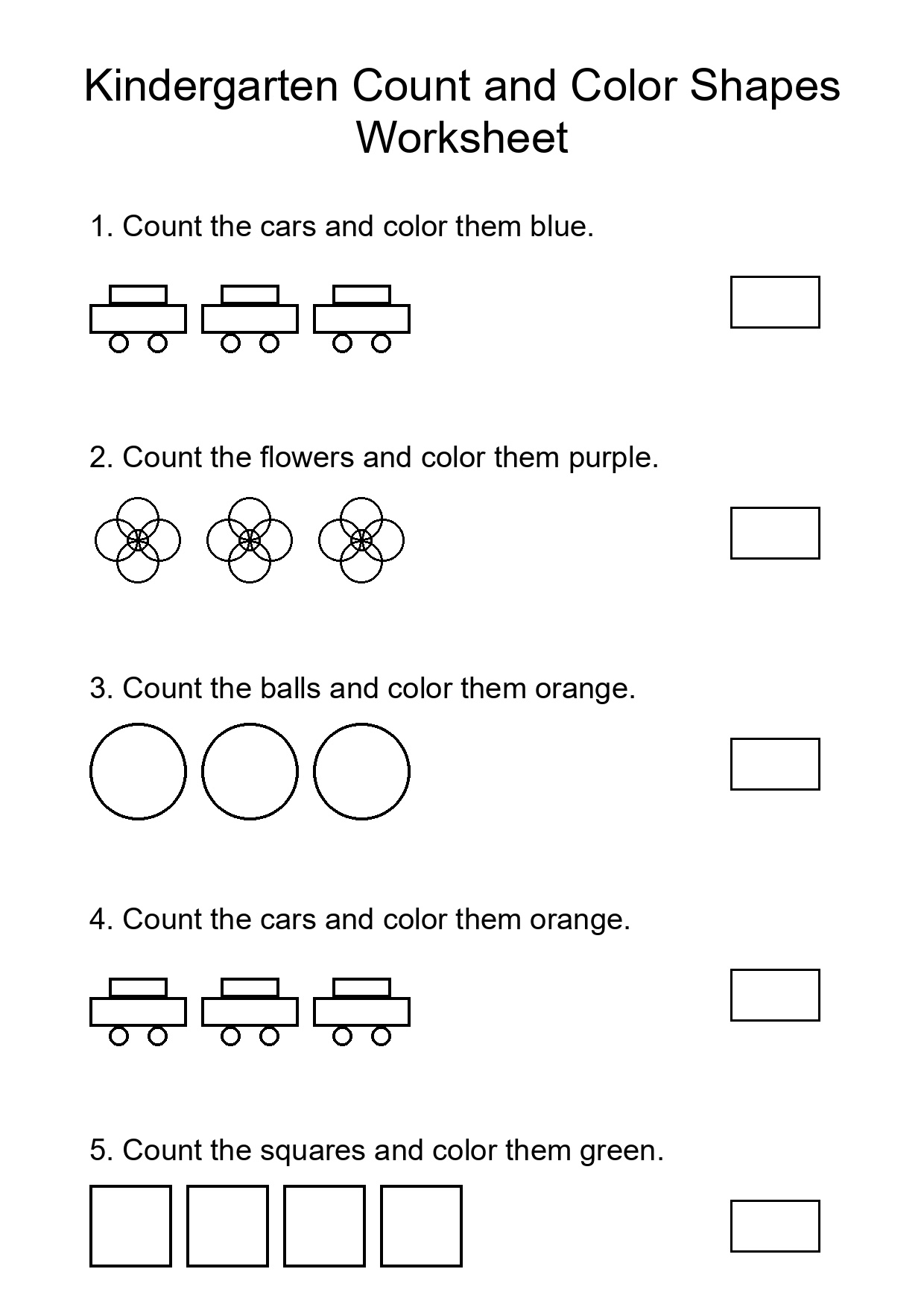 Kindergarten Count and Color Shapes Worksheet