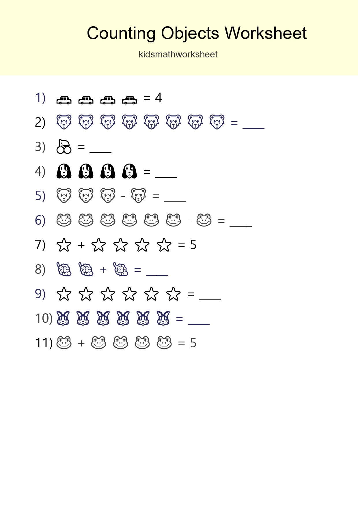 Learn Counting With Pictures Worksheet (Kindergarten) - Part 3