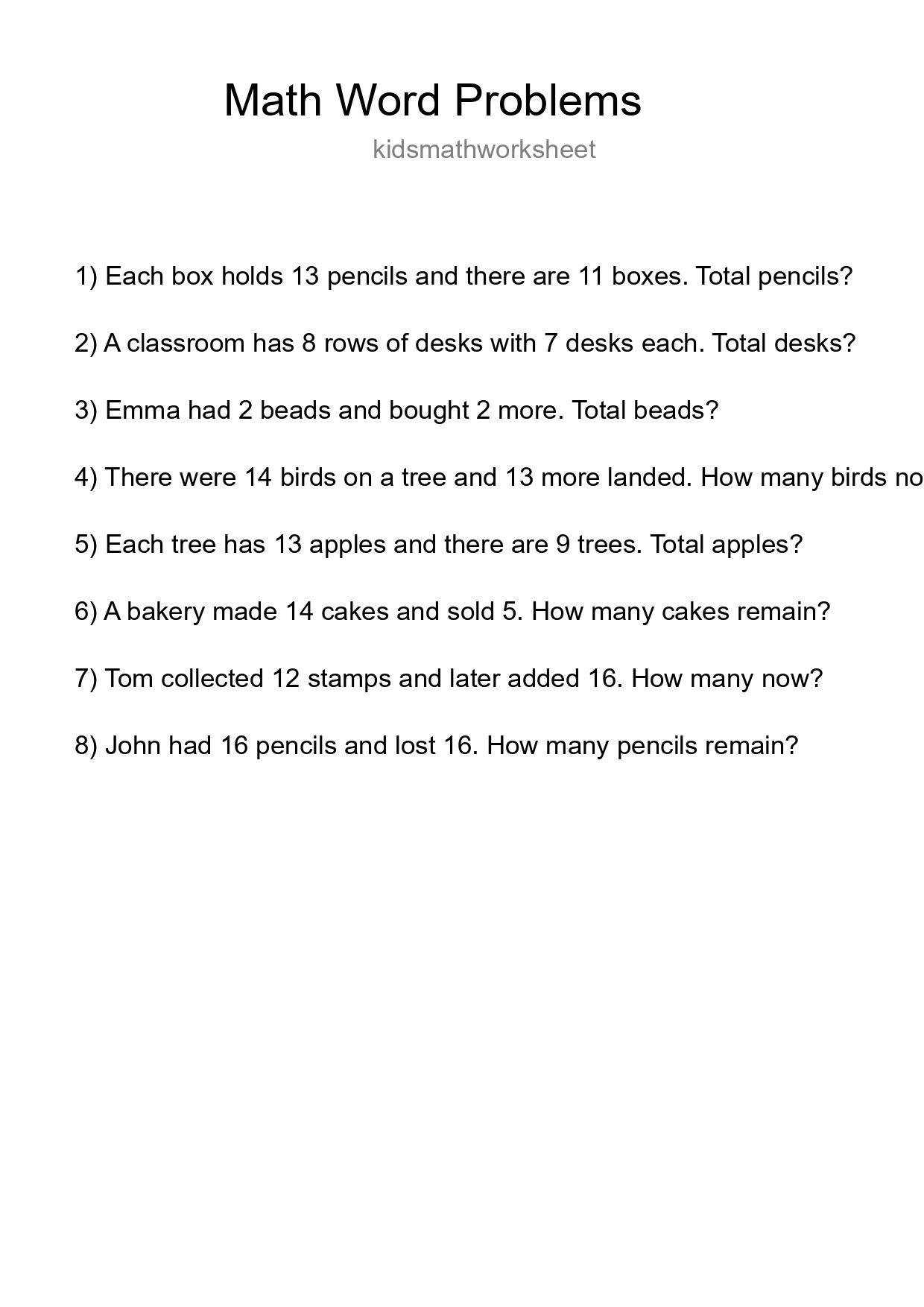 Math Word Problem Worksheet
