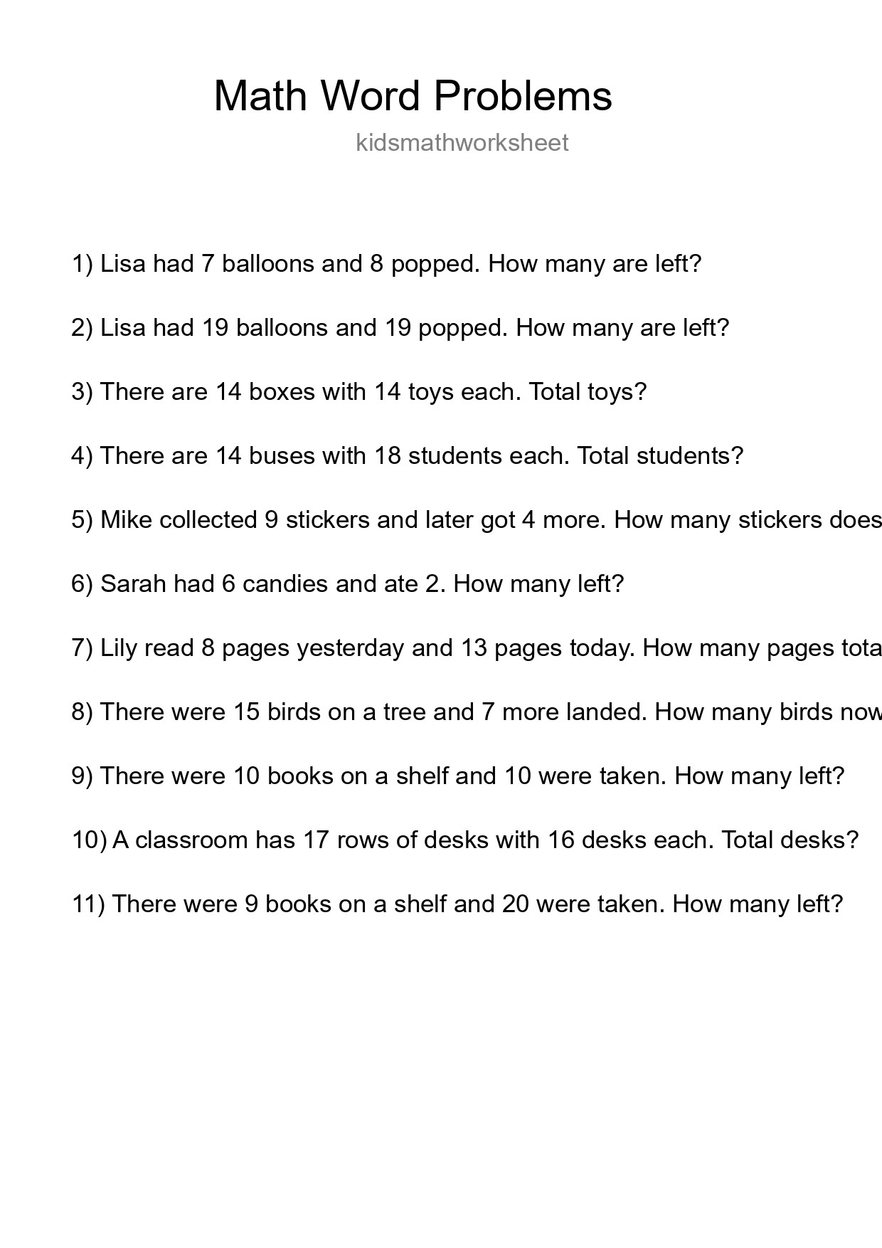 Math Word Problem Worksheet