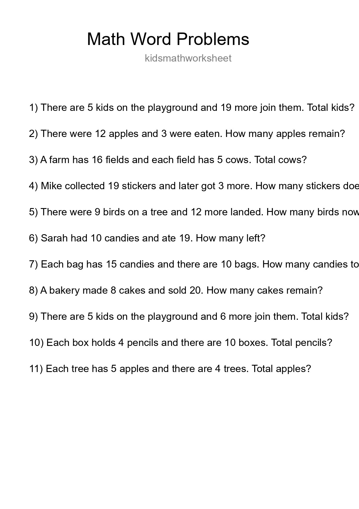 Math Word Problem Worksheet