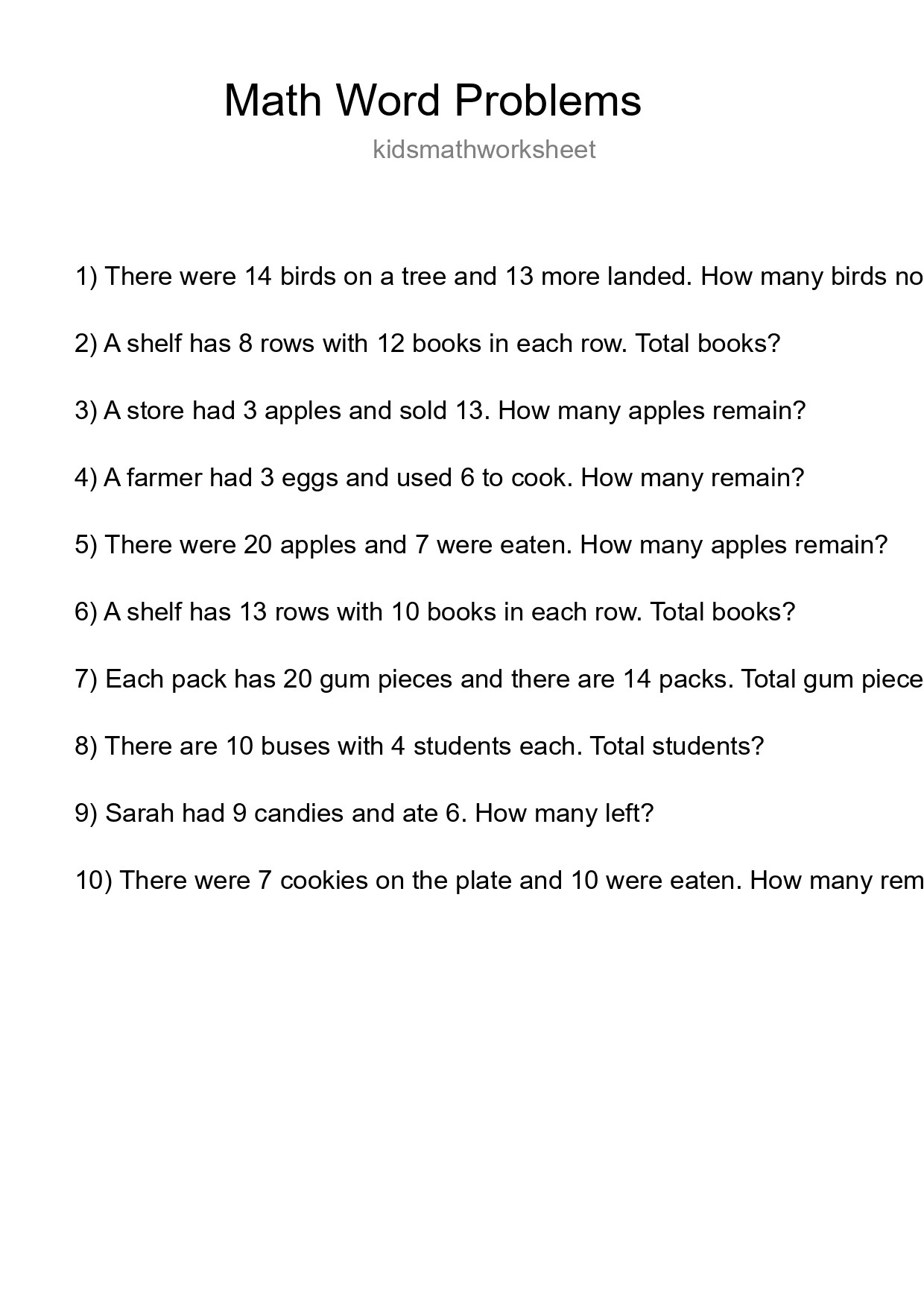 Math Word Problem Worksheet